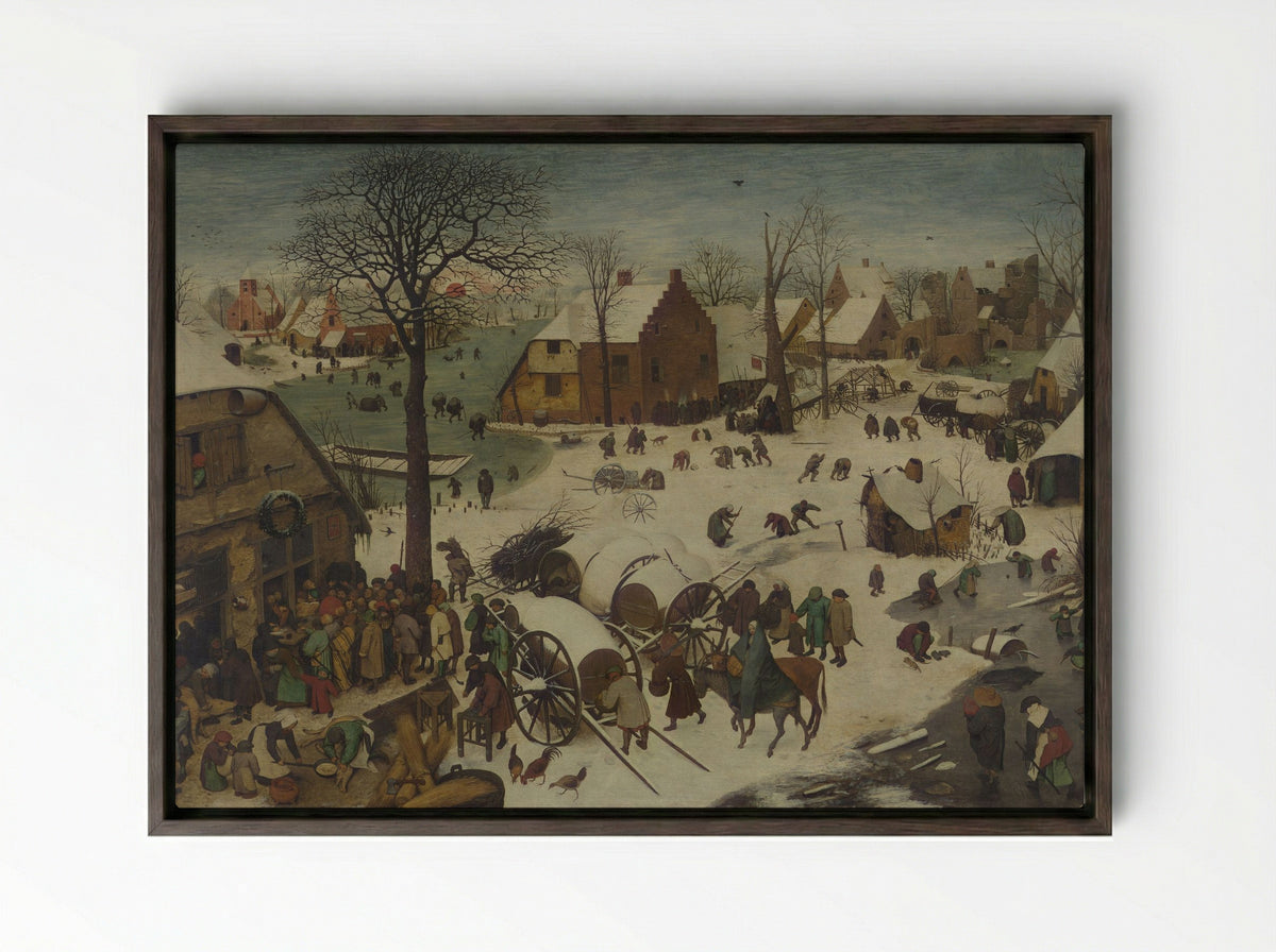 The Census at Bethlehem - Pieter Bruegel the Elder - Framed Canvas Dark Wood