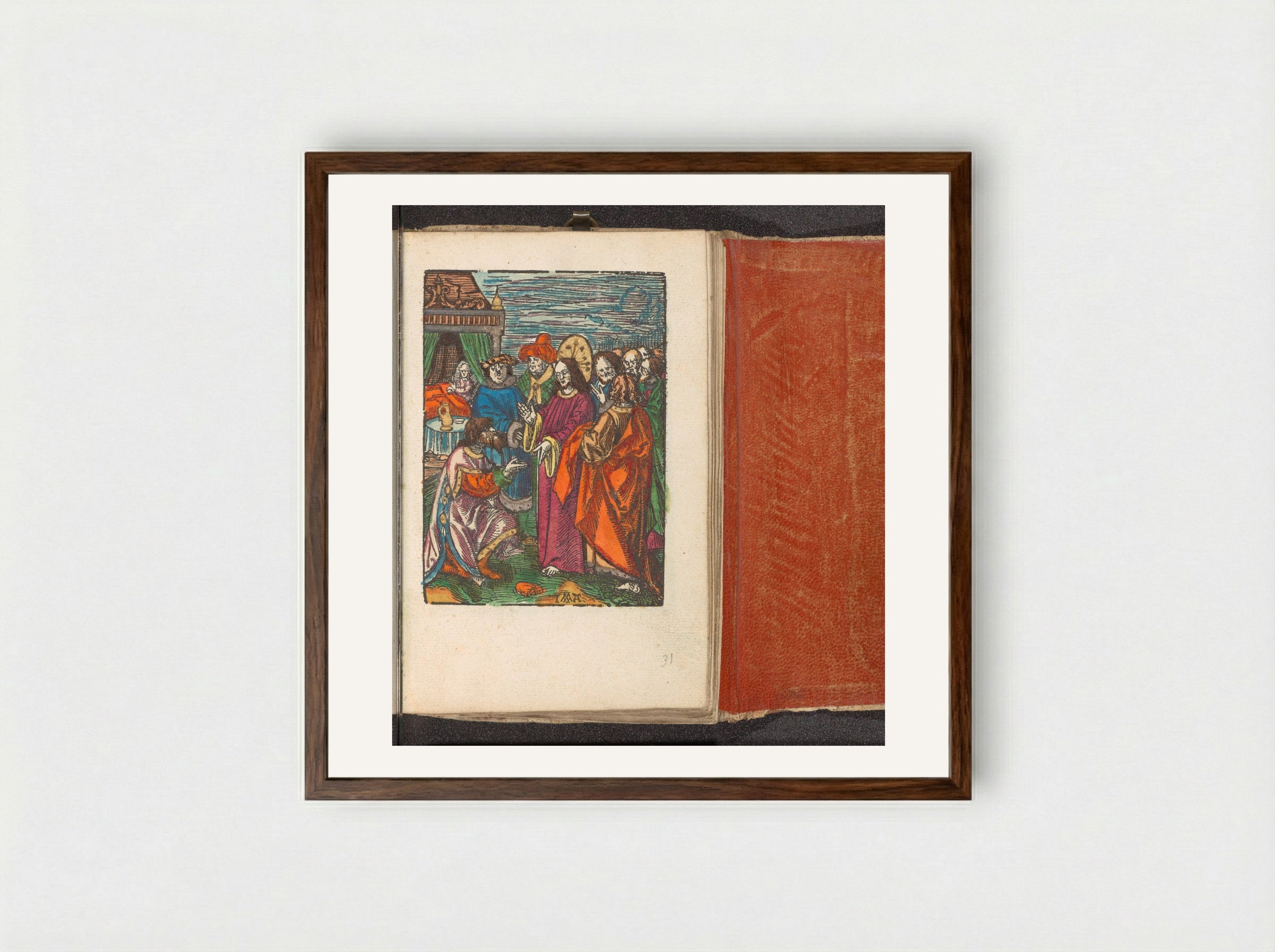 The Centurion of Capernaum Begging Christ for Help - Doen Pietersz. - Framed Print Dark Wood