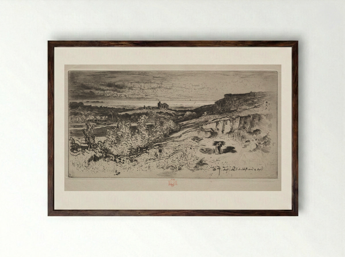 The Chapel Saint-Michel at l'Estre - Félix Hilaire Buhot - Framed Print Dark Wood
