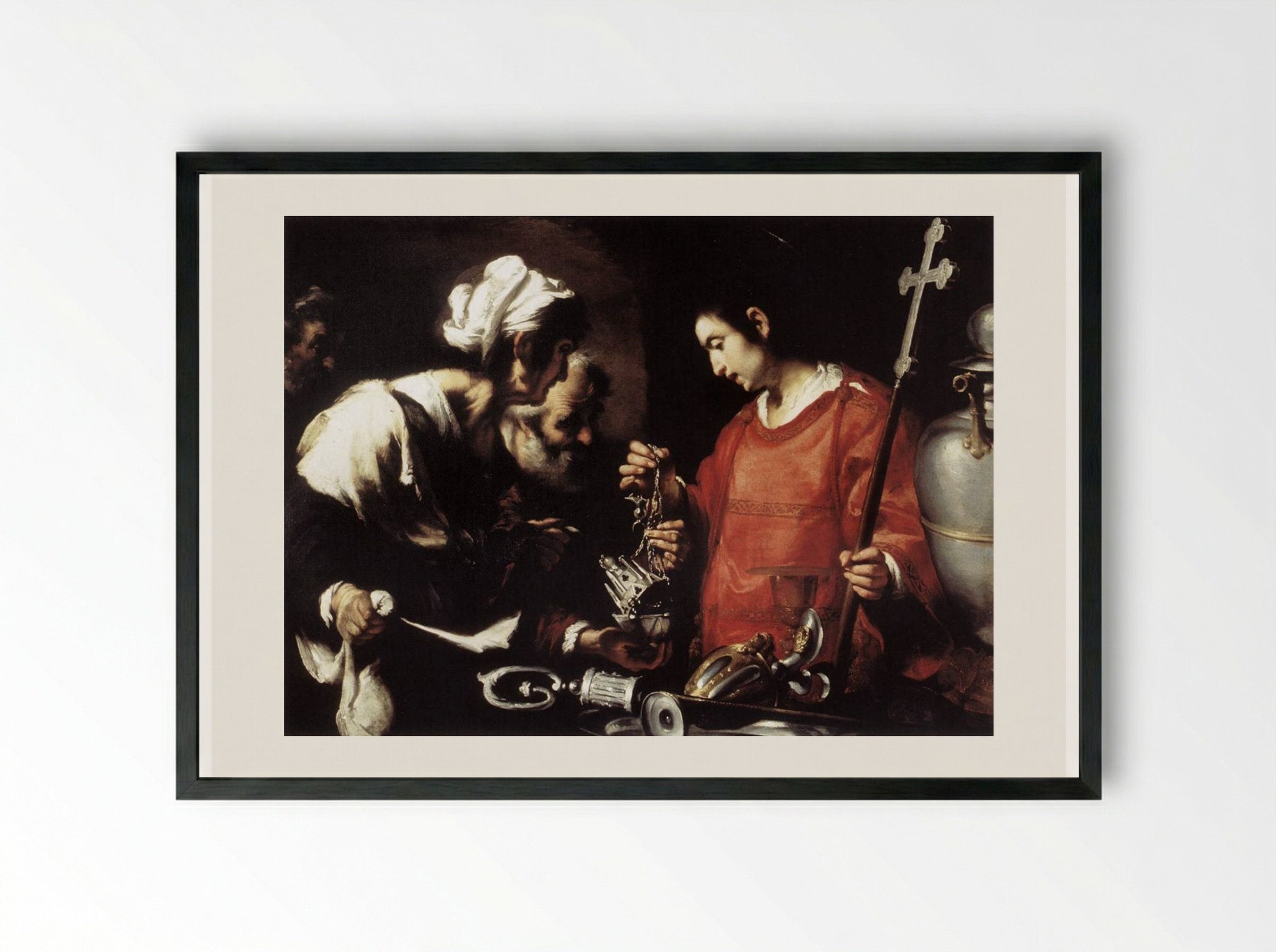 The Charity of St. Lawrence - Bernardo Strozzi - Framed Print Black