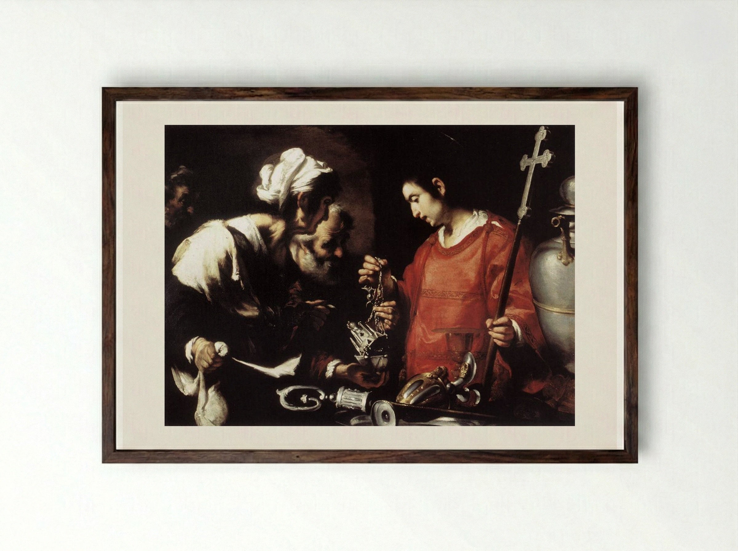 The Charity of St. Lawrence - Bernardo Strozzi - Framed Print Dark Wood