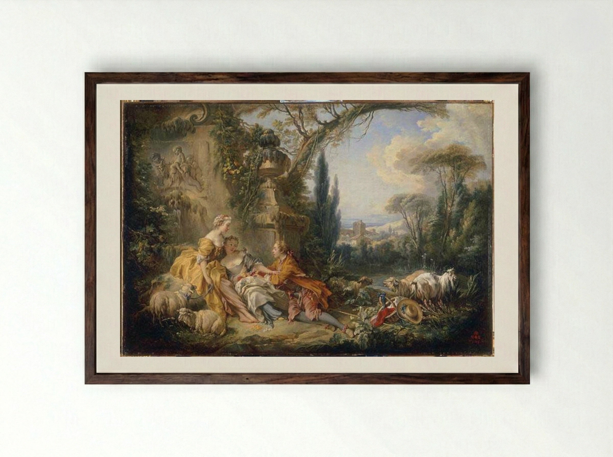 The Charms of Country Life - François Boucher - Framed Print Dark Wood
