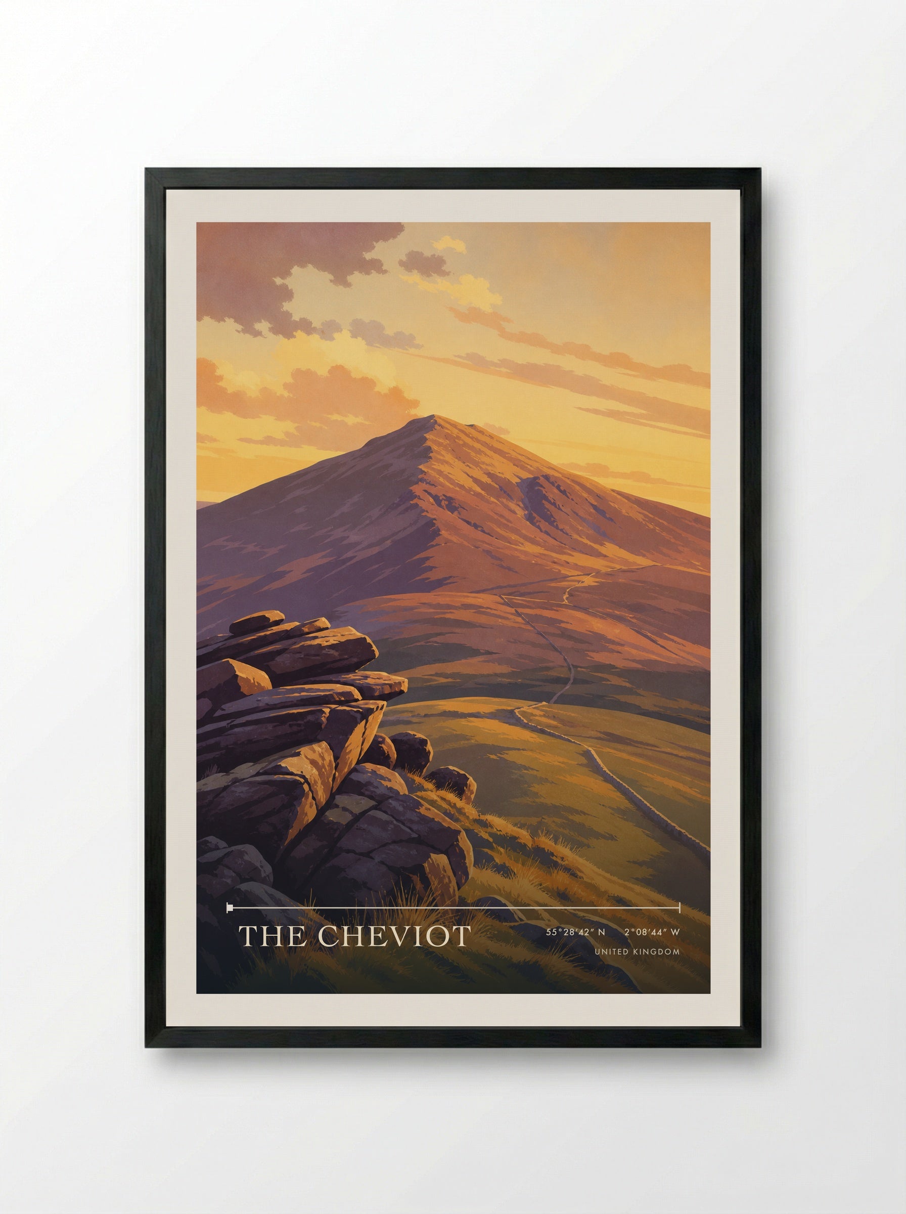 The Cheviot United Kingdom Travel Poster - Framed Print Black
