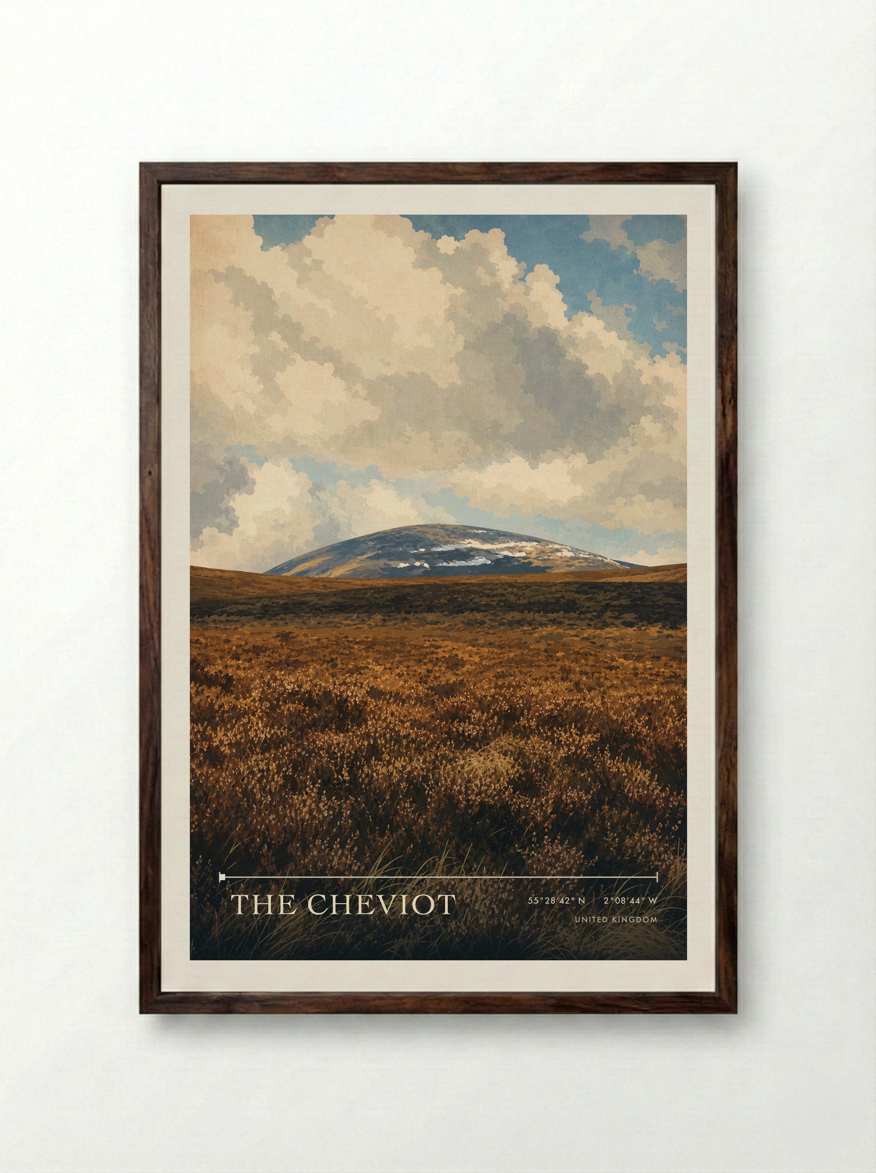 The Cheviot United Kingdom Travel Poster - Framed Print Dark Wood