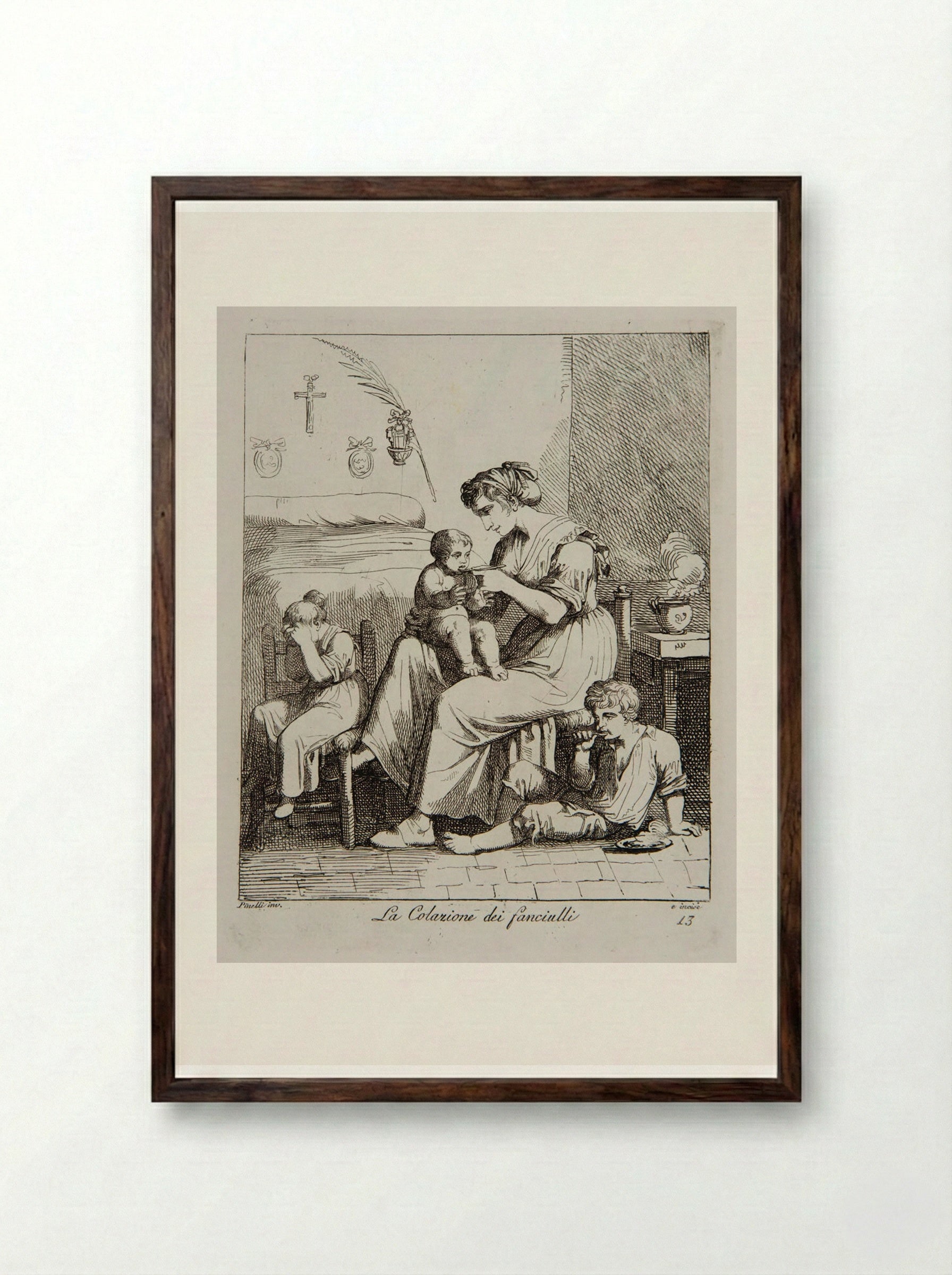 The Children's Lunch - Bartolomeo Pinelli - Framed Print Dark Wood