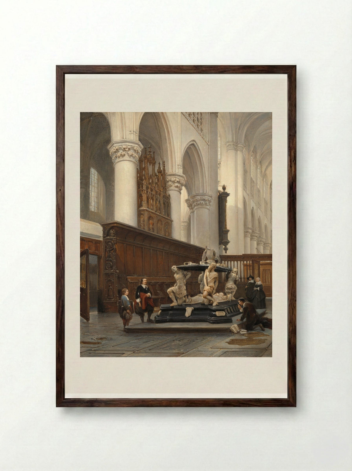 The Choir of the O.L.-Vrouwekerk in Breda with the Tomb of Engelbert II of Nassau - Johannes Bosboom - Framed Print Dark Wood
