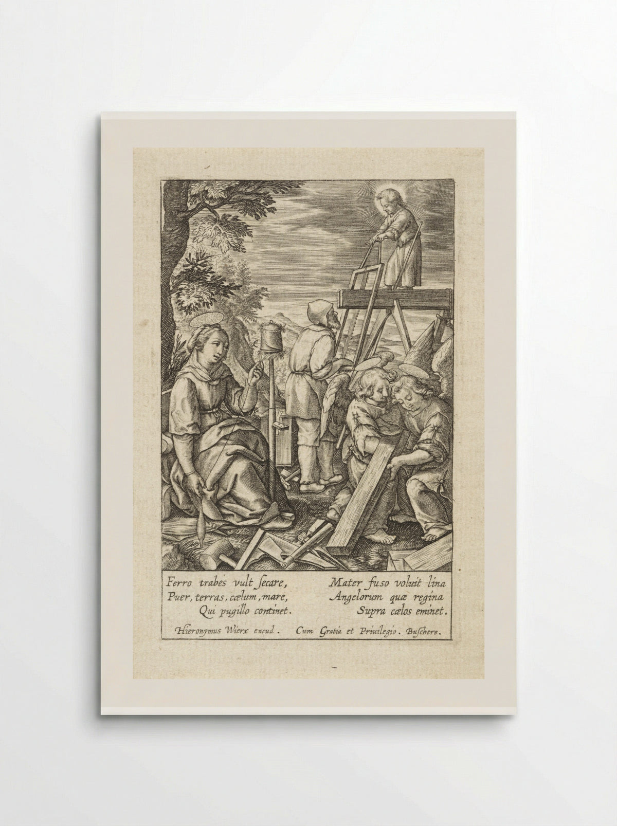The Christ Child Helping Joseph with Sawing - Hieronymus Wierix - Poster