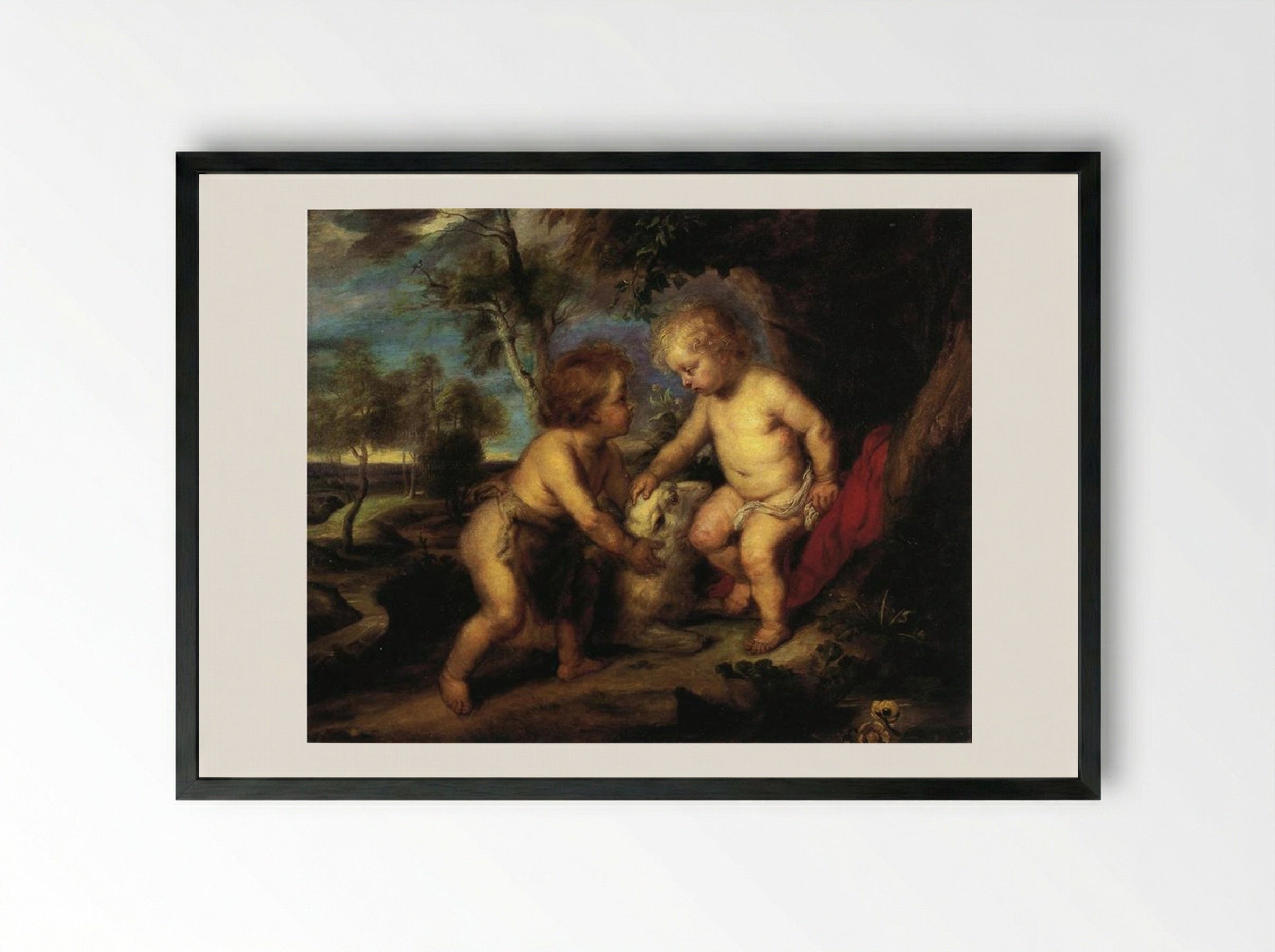 The Christ Child and the Infant St. John (after Rubens) - T. C. Steele - Framed Print Black