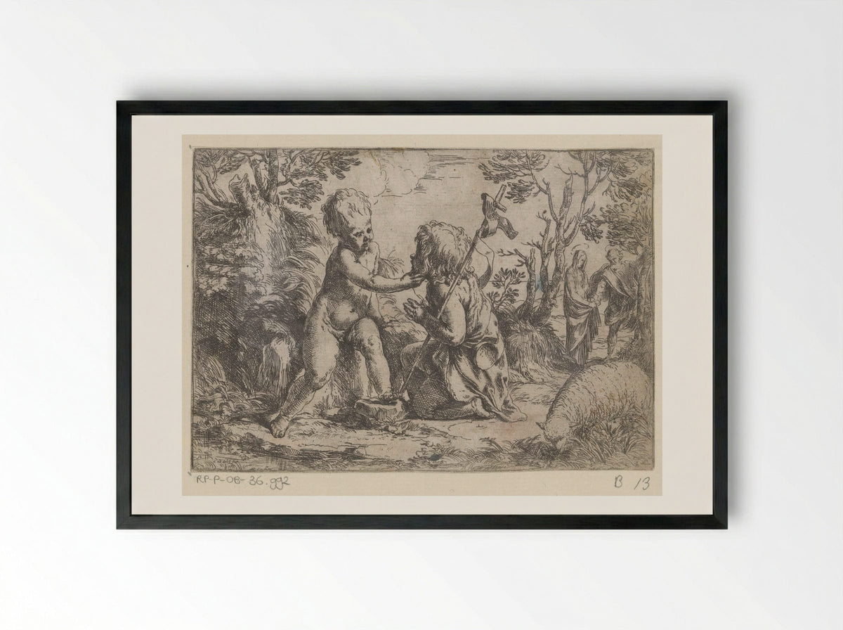 The Christ Child and the Young Saint John the Baptist - Guido Reni - Framed Print Black