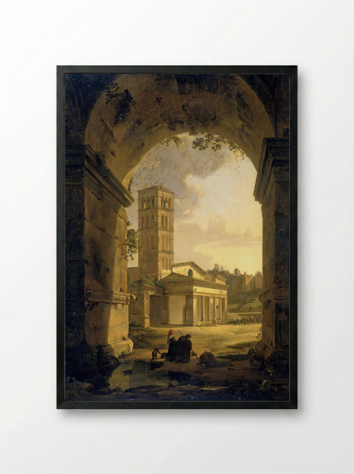 The Church of San Giorgio in Velabro, Rome - Antonie Sminck Pitloo - Framed Print Black