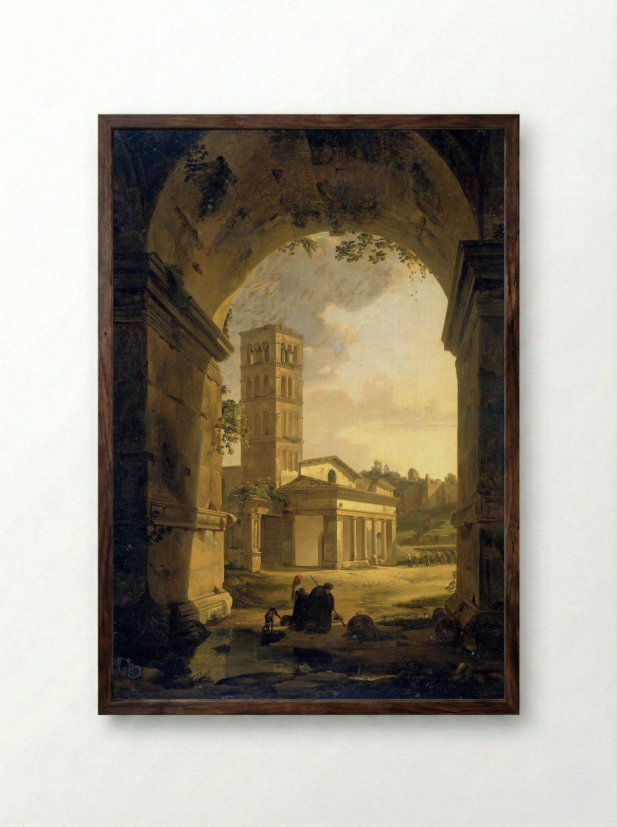 The Church of San Giorgio in Velabro, Rome - Antonie Sminck Pitloo - Framed Print Dark Wood
