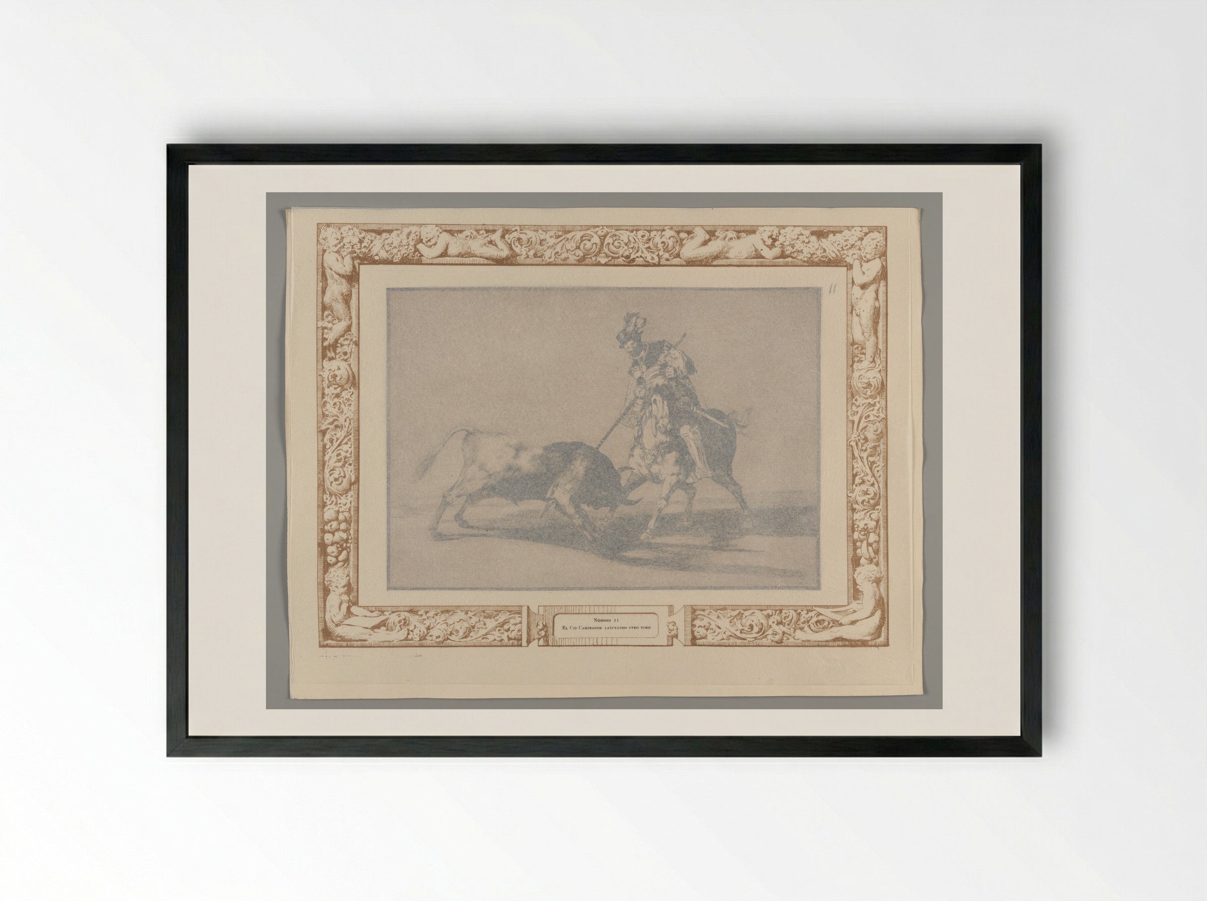 The Cid Campeador Spearing Another Bull - Francisco José de Goya y Lucientes - Framed Print Black