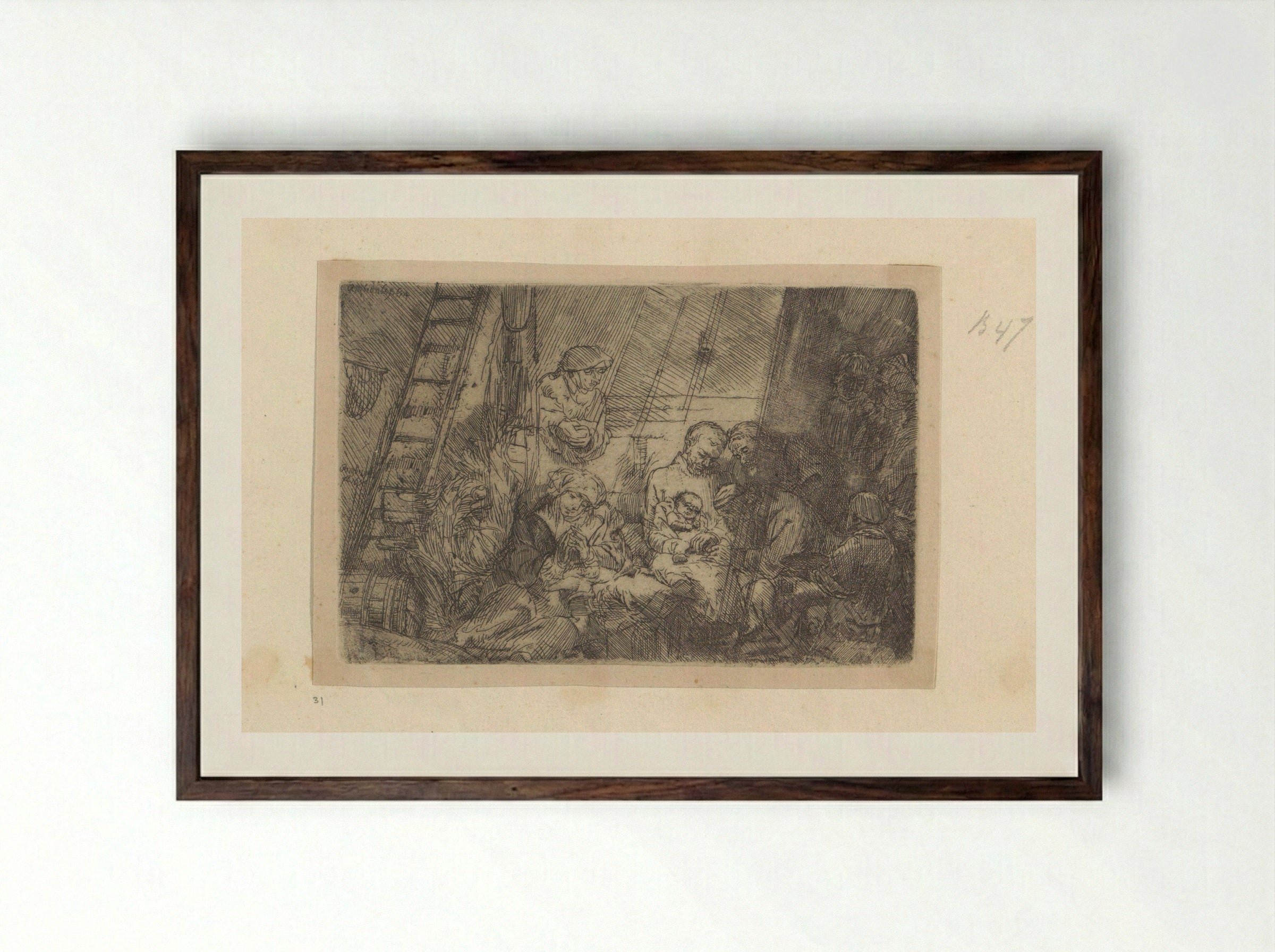The Circumcision in the Stable - Rembrandt van Rijn - Framed Print Dark Wood
