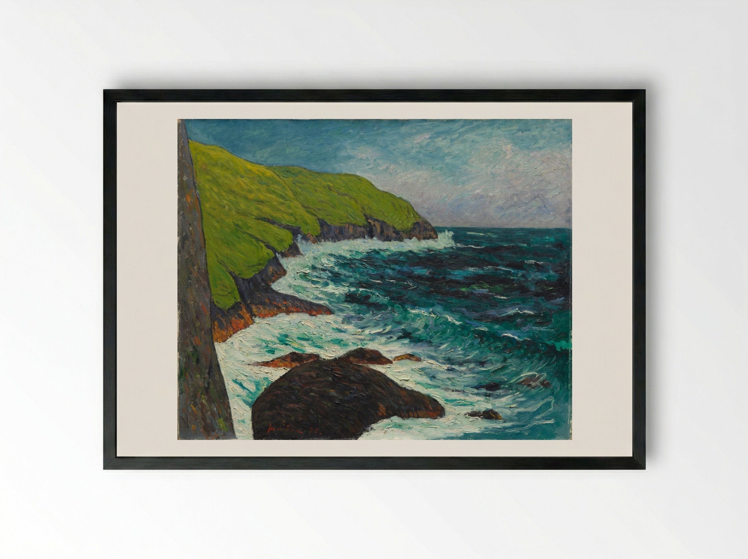 The Cliffs at Beg-ar-Fry, Saint-Jean-du-Doigt - Maxime Maufra - Framed Print Black