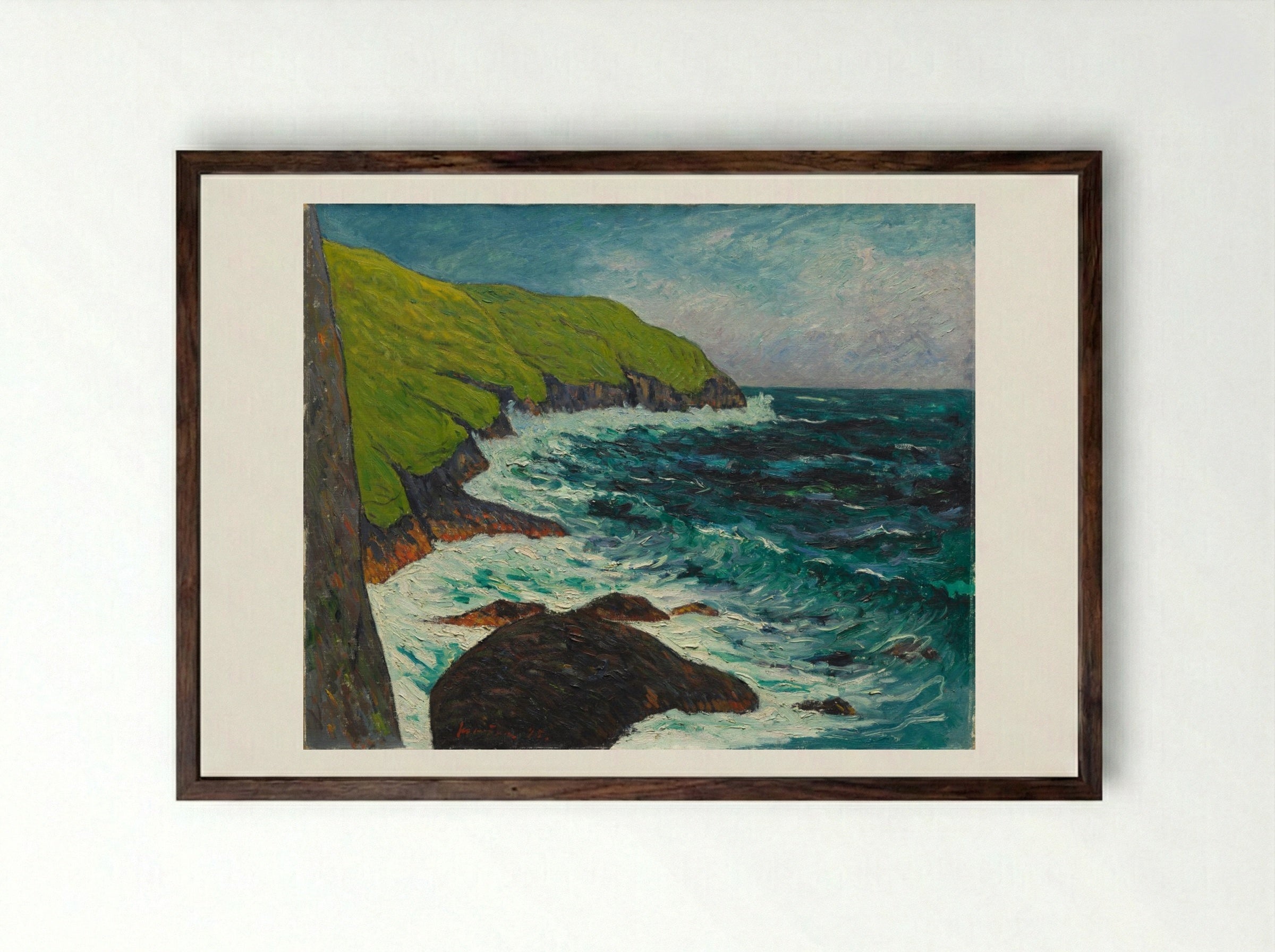 The Cliffs at Beg-ar-Fry, Saint-Jean-du-Doigt - Maxime Maufra - Framed Print Dark Wood