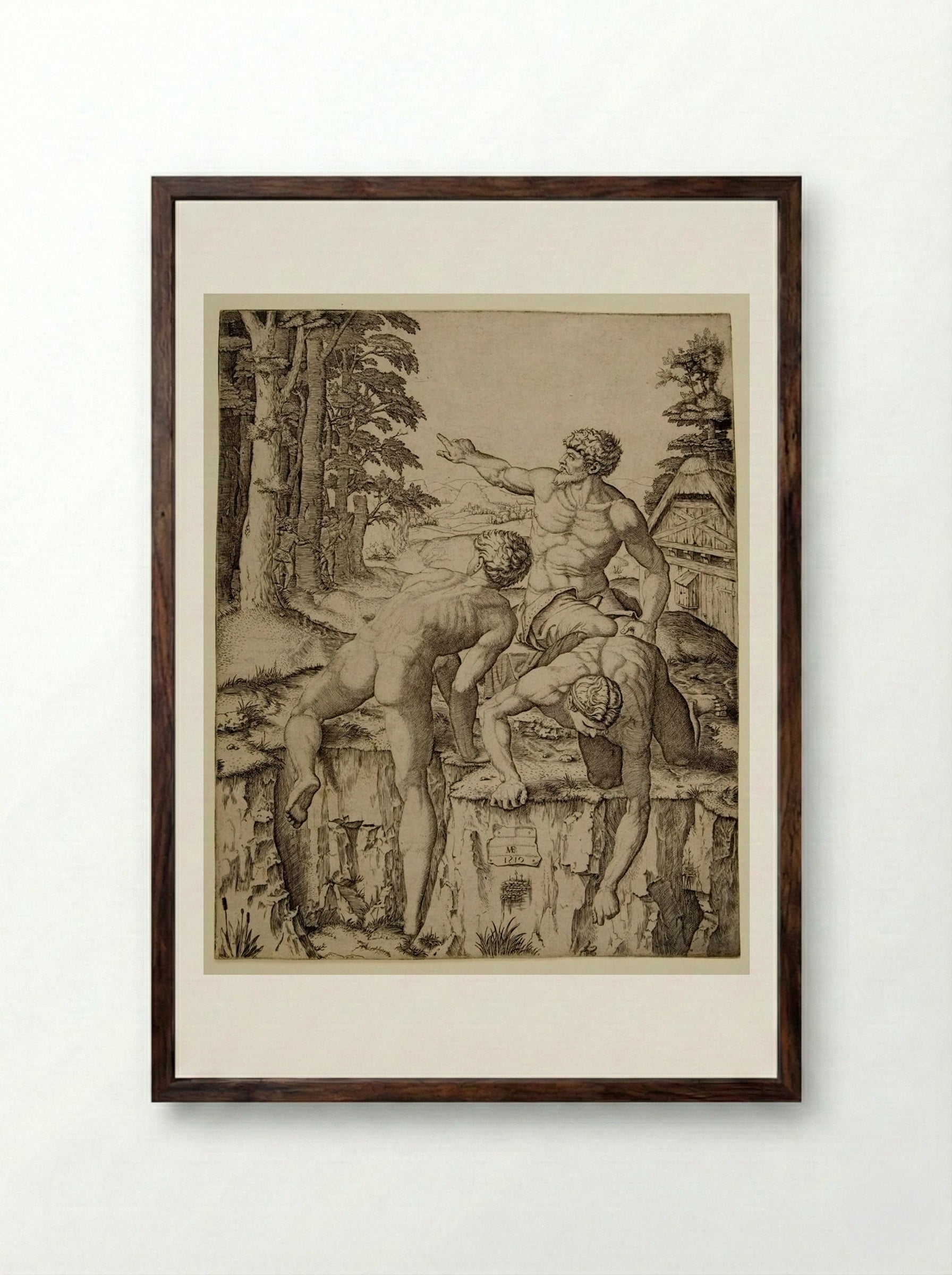 The Climbers - Marcantonio Raimondi - Framed Print Dark Wood