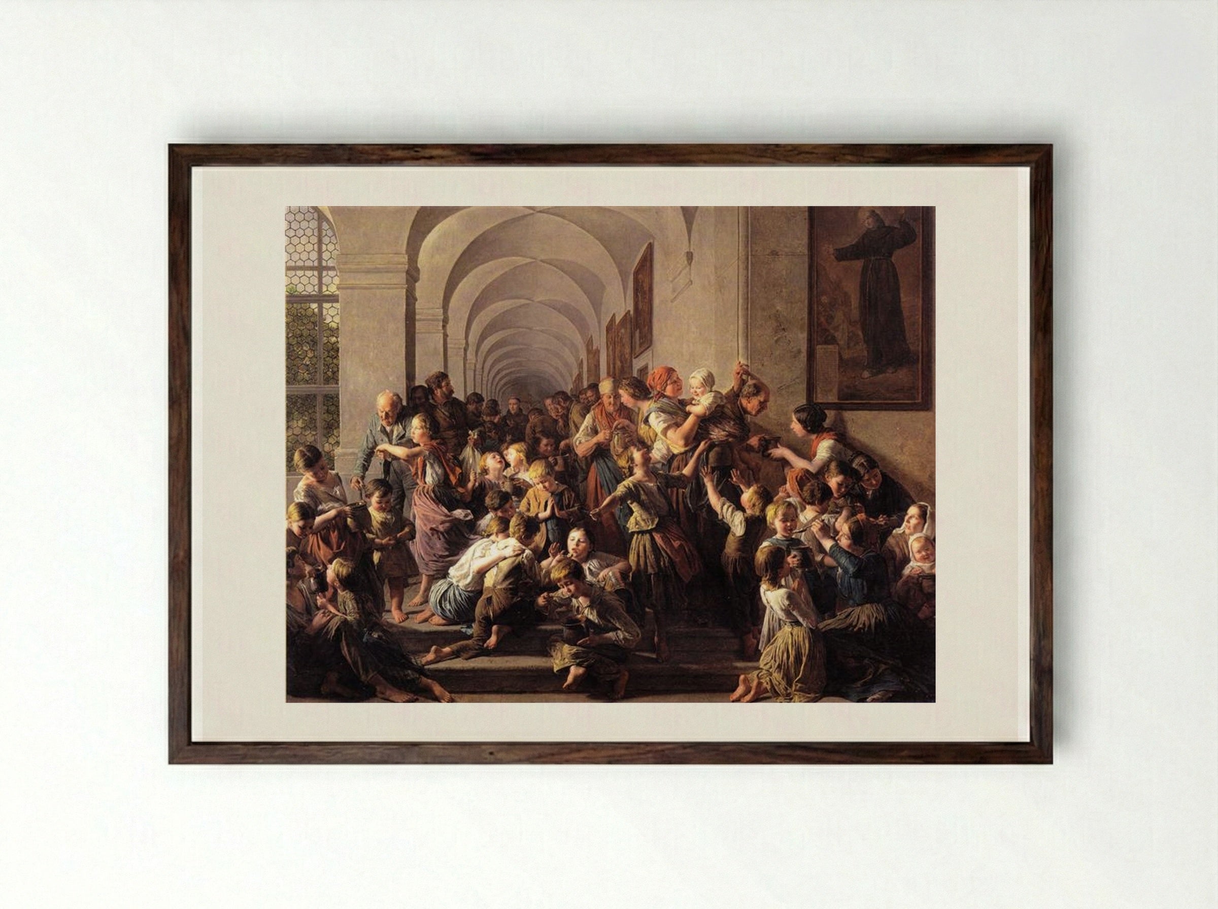 The Cloister Soup - Ferdinand Georg Waldmüller - Framed Print Dark Wood