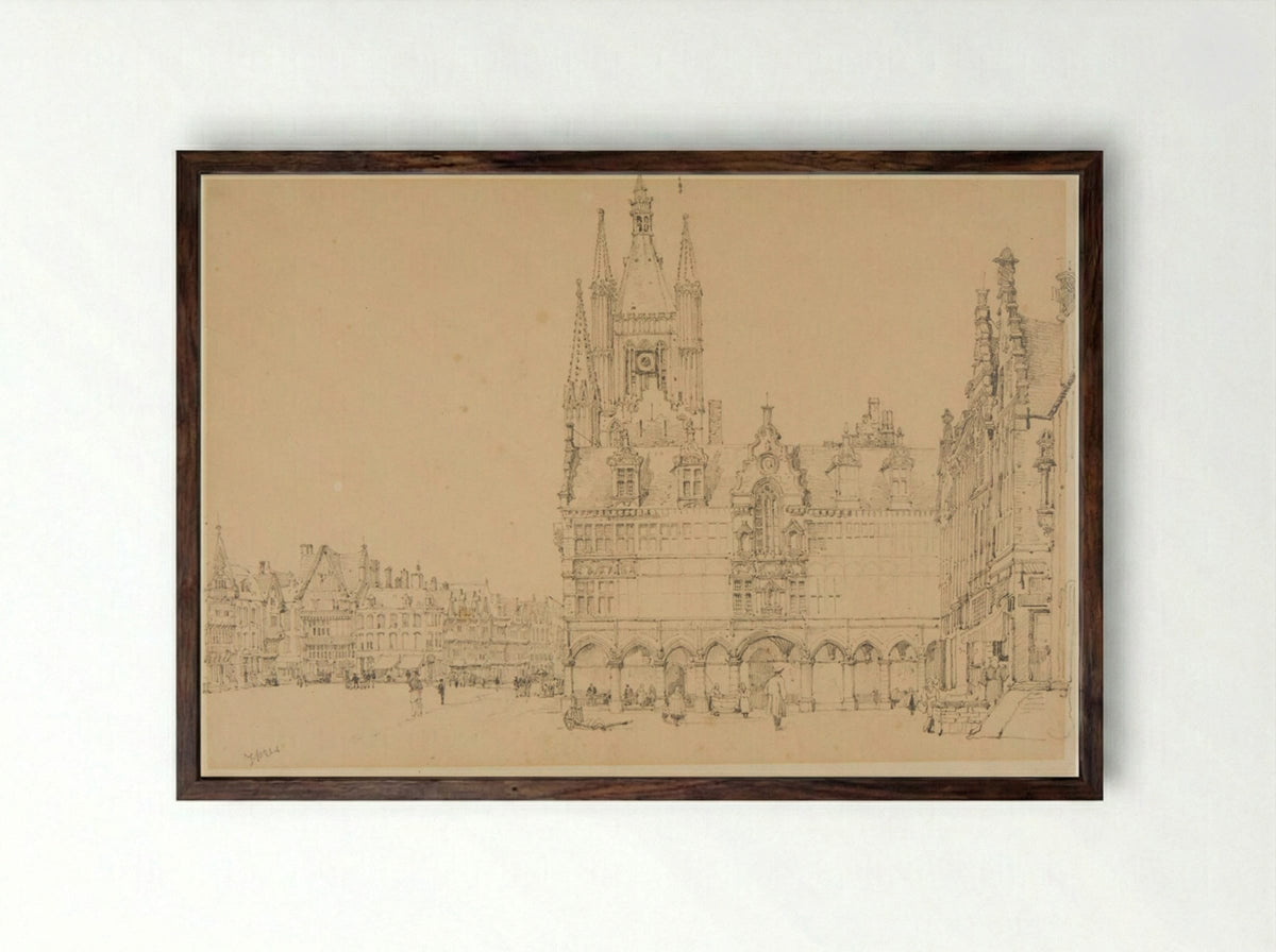 The Cloth Hall, Ypres - Samuel Prout - Framed Print Dark Wood