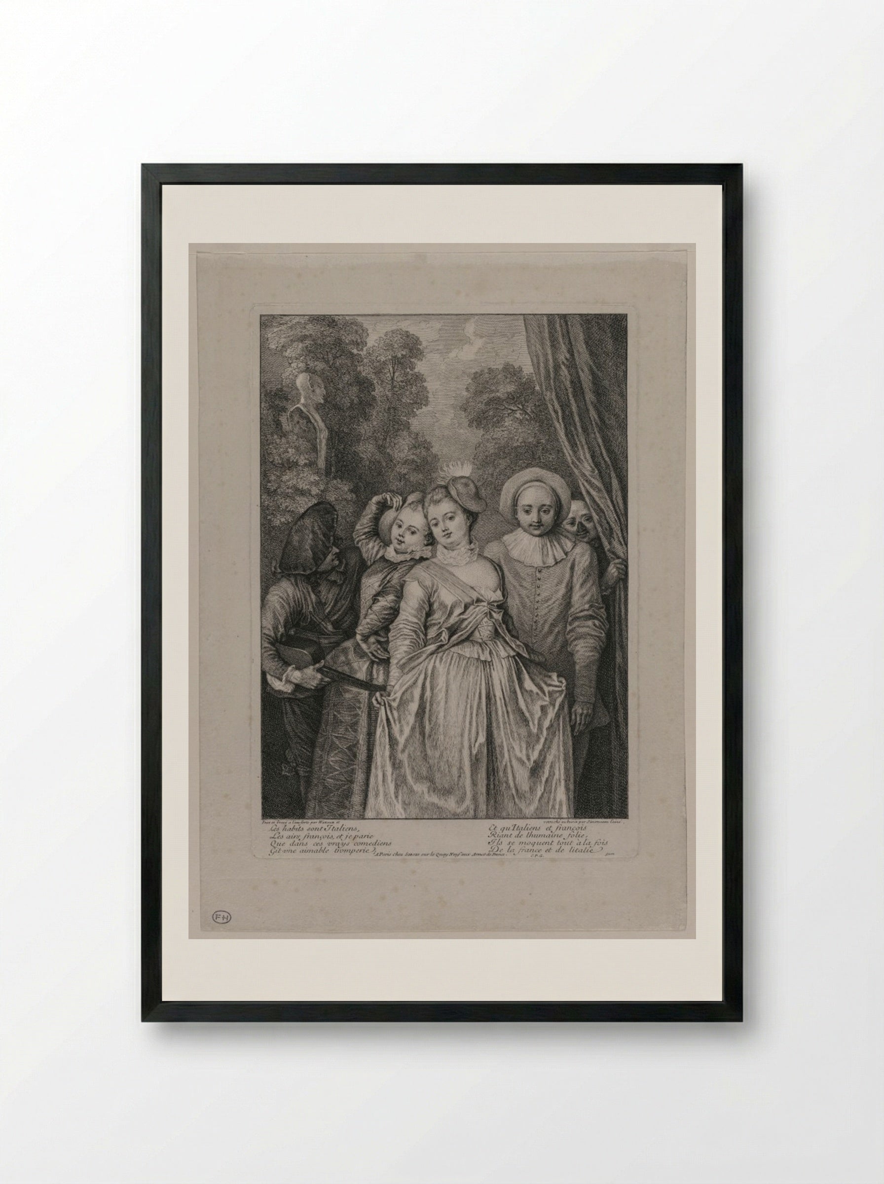 The Clothes are Italian - Jean-Antoine Watteau - Framed Print Black
