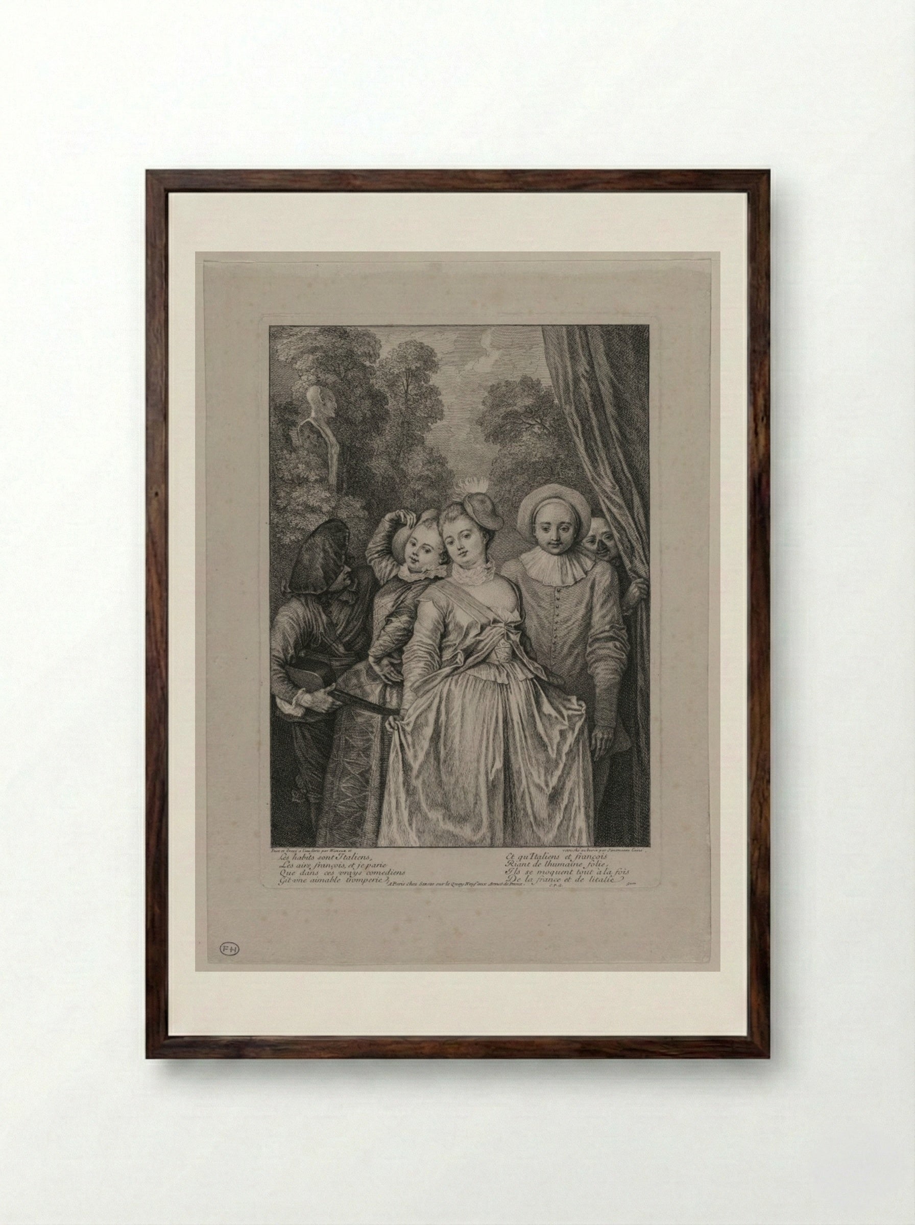 The Clothes are Italian - Jean-Antoine Watteau - Framed Print Dark Wood