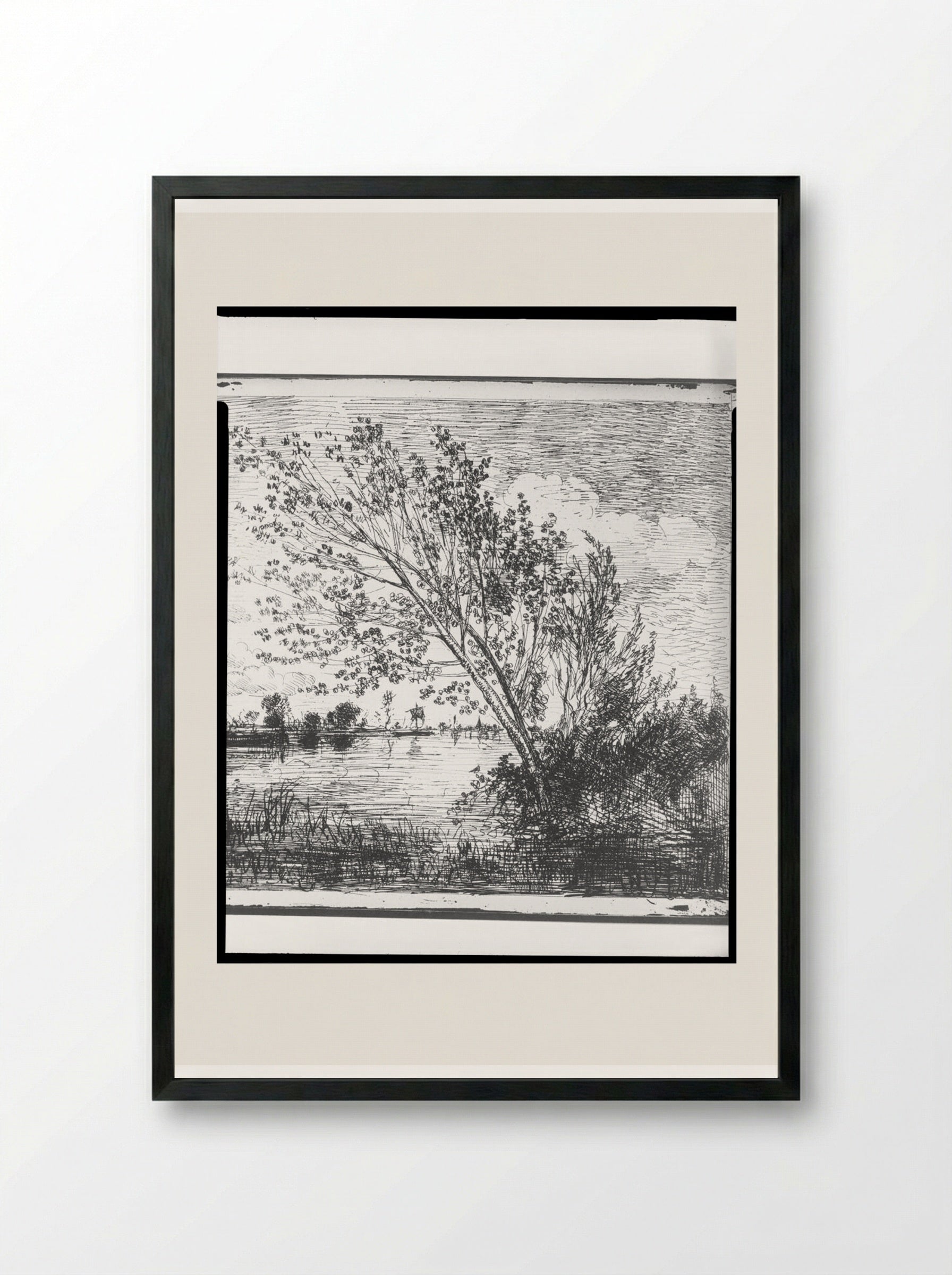 The Clump of Alders - Charles-François Daubigny - Framed Print Black