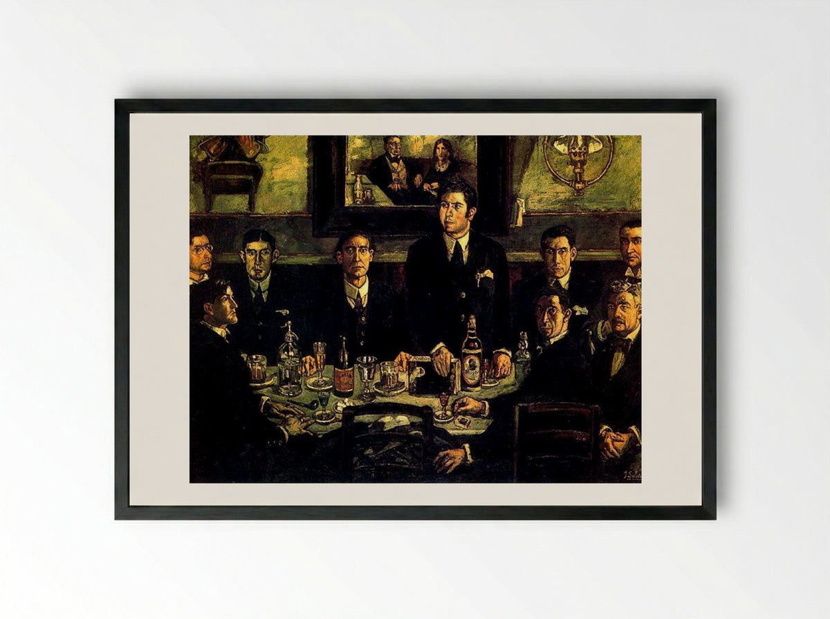 The Coffee Gathering at Café Pombo - José Gutiérrez Solana - Framed Print Black