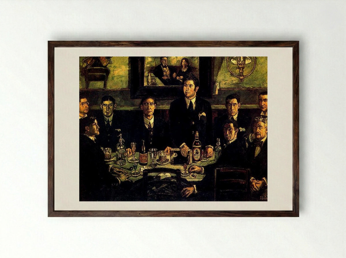 The Coffee Gathering at Café Pombo - José Gutiérrez Solana - Framed Print Dark Wood