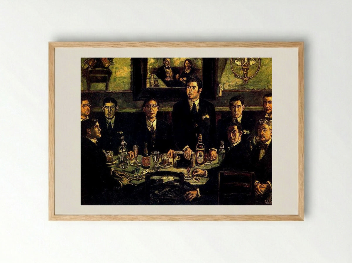 The Coffee Gathering at Café Pombo - José Gutiérrez Solana - Framed Print Wood