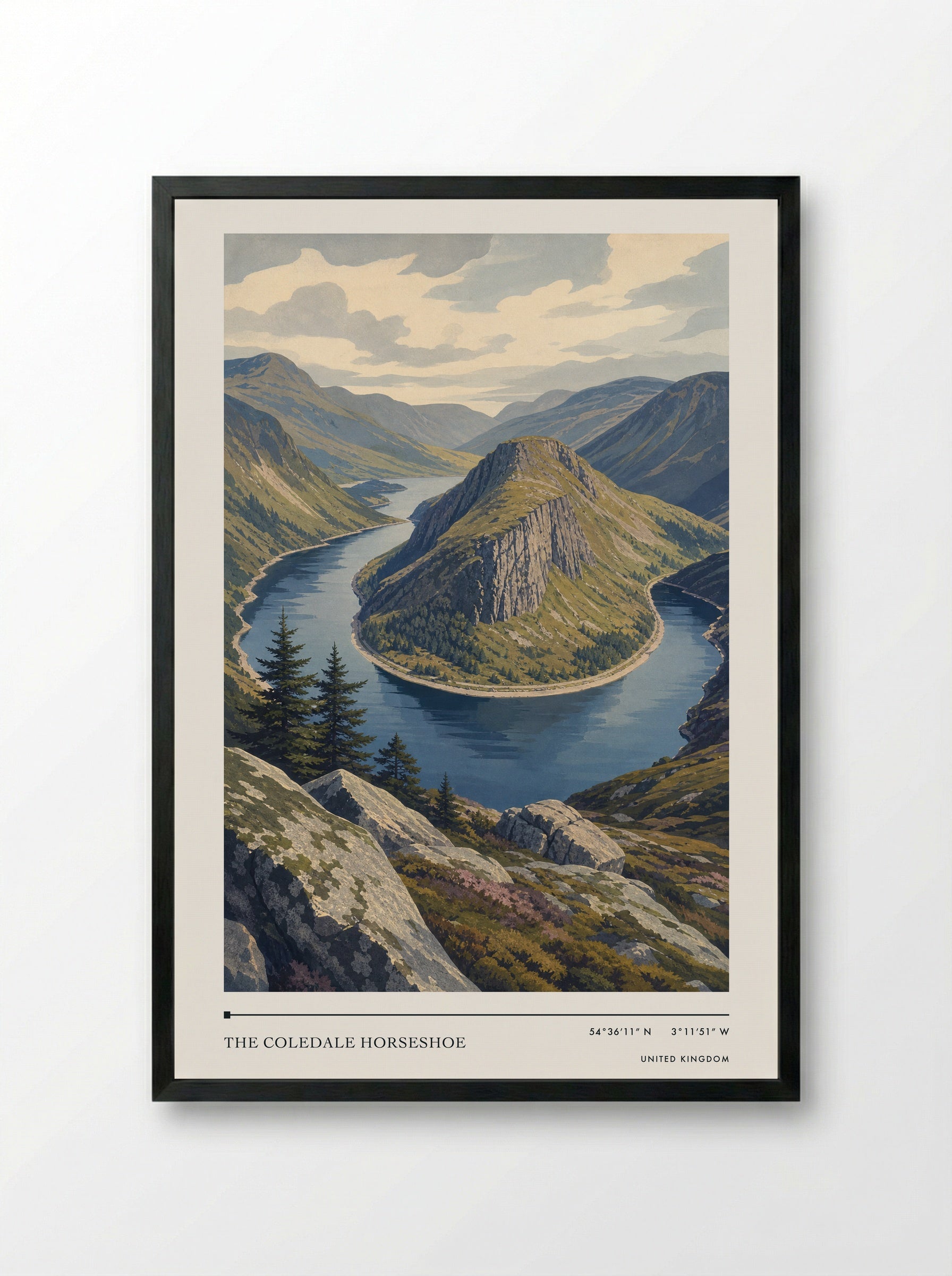 The Coledale Horseshoe United Kingdom Travel Poster - Framed Print Black