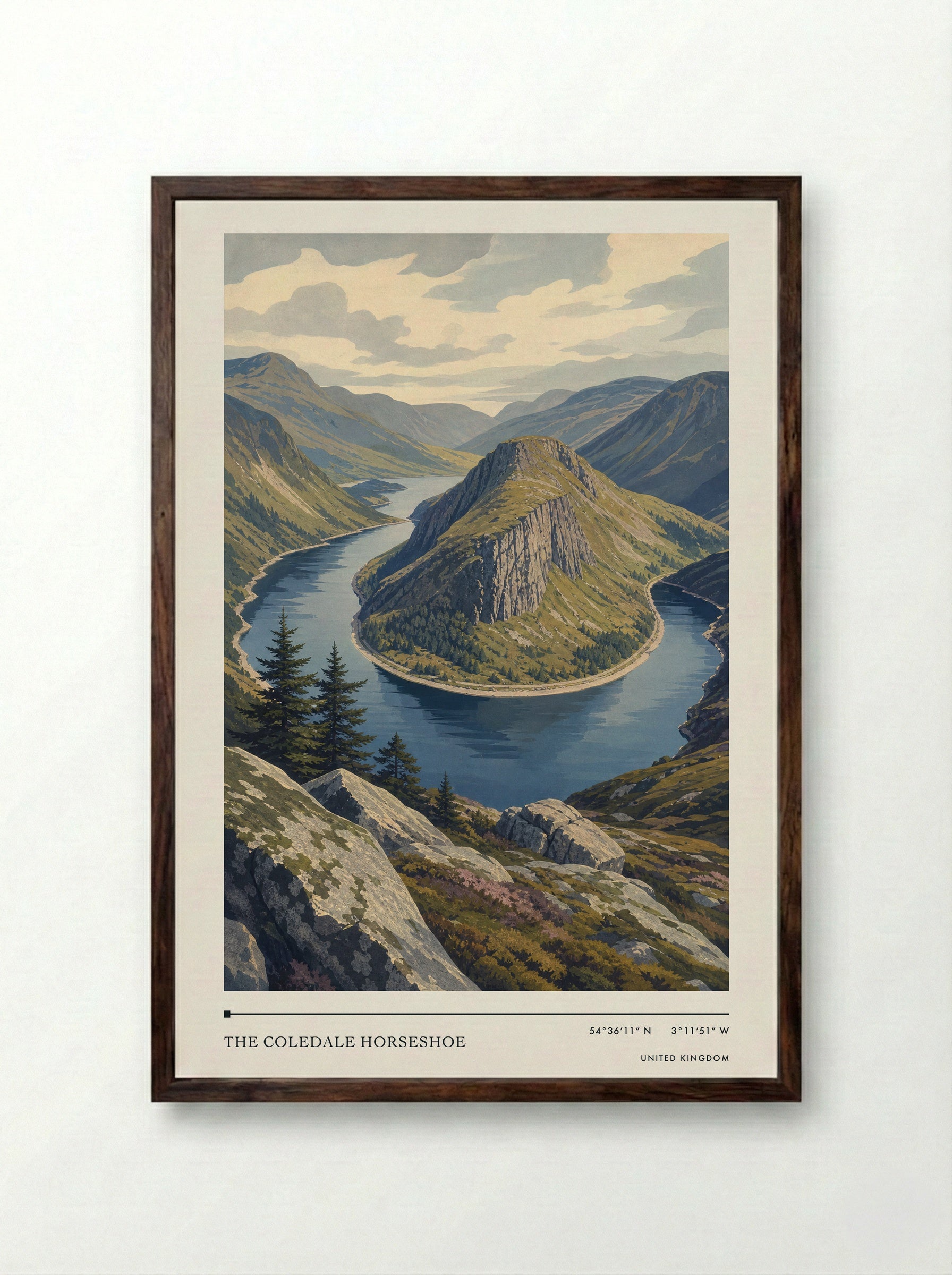 The Coledale Horseshoe United Kingdom Travel Poster - Framed Print Dark Wood