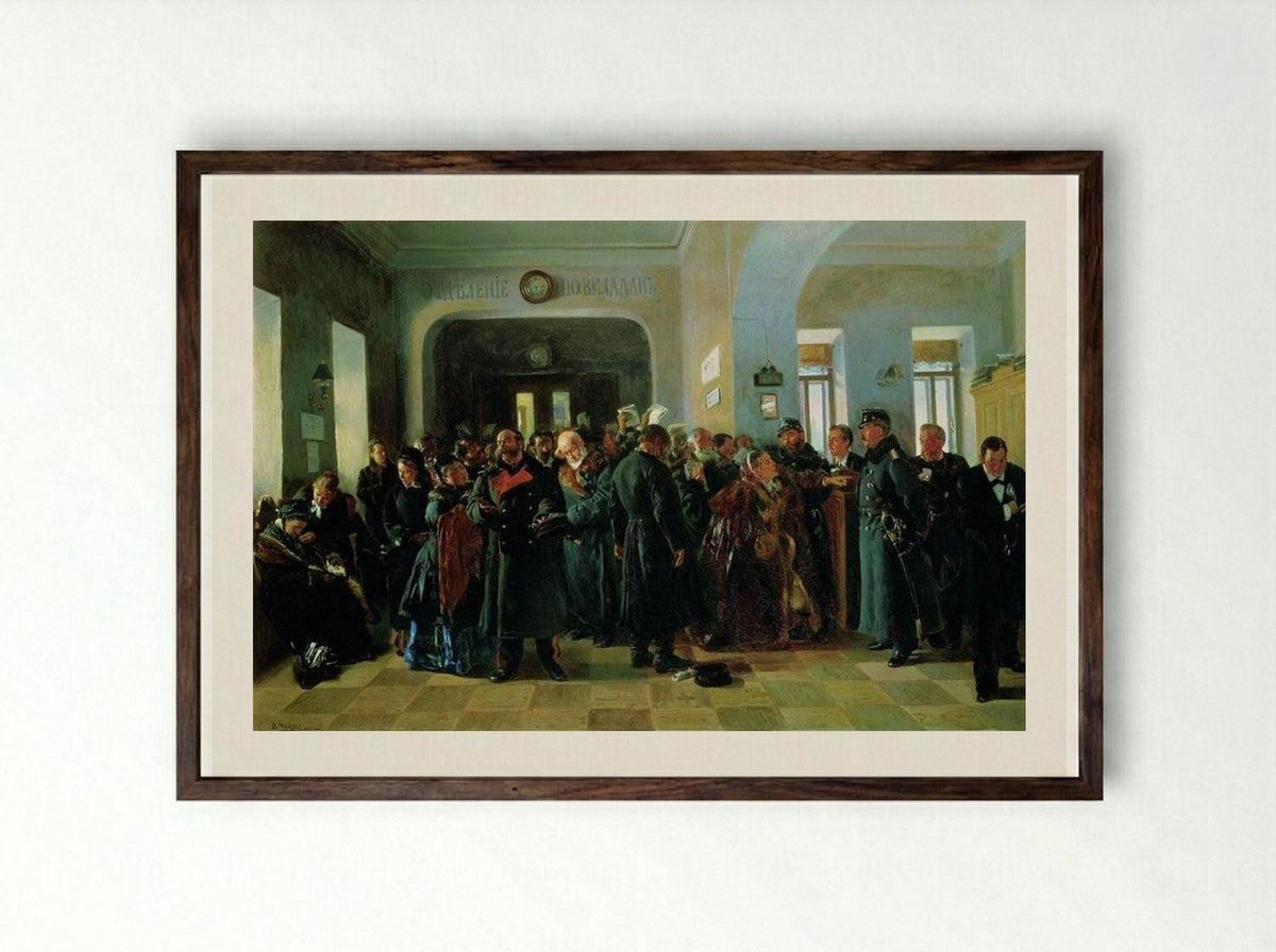 The Collapse of a Bank - Vladimir Makovsky - Framed Print Dark Wood