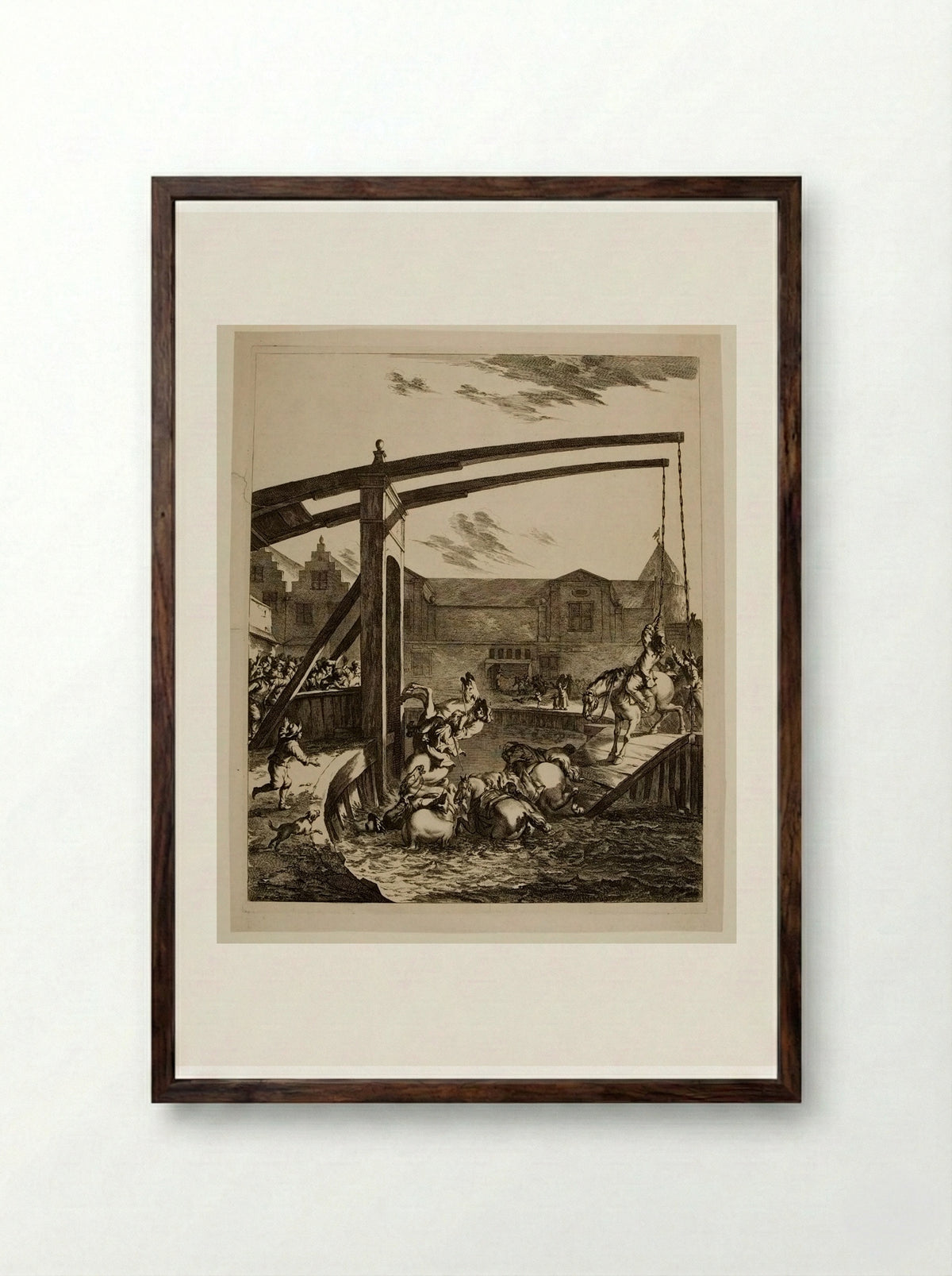 The Collapse of the Bridge - Johannes Visscher - Framed Print Dark Wood