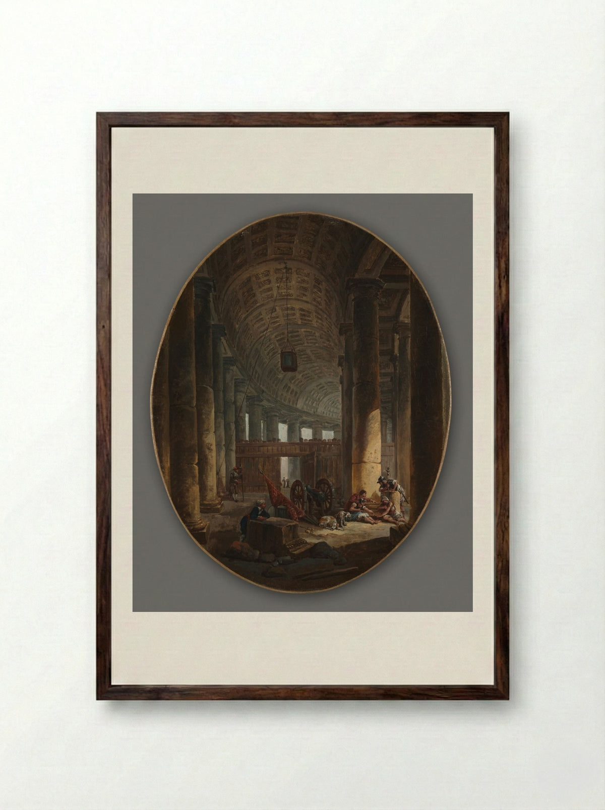 The Colonnade of St. Peter's, Rome, during the Conclave - Hubert Robert - Framed Print Dark Wood