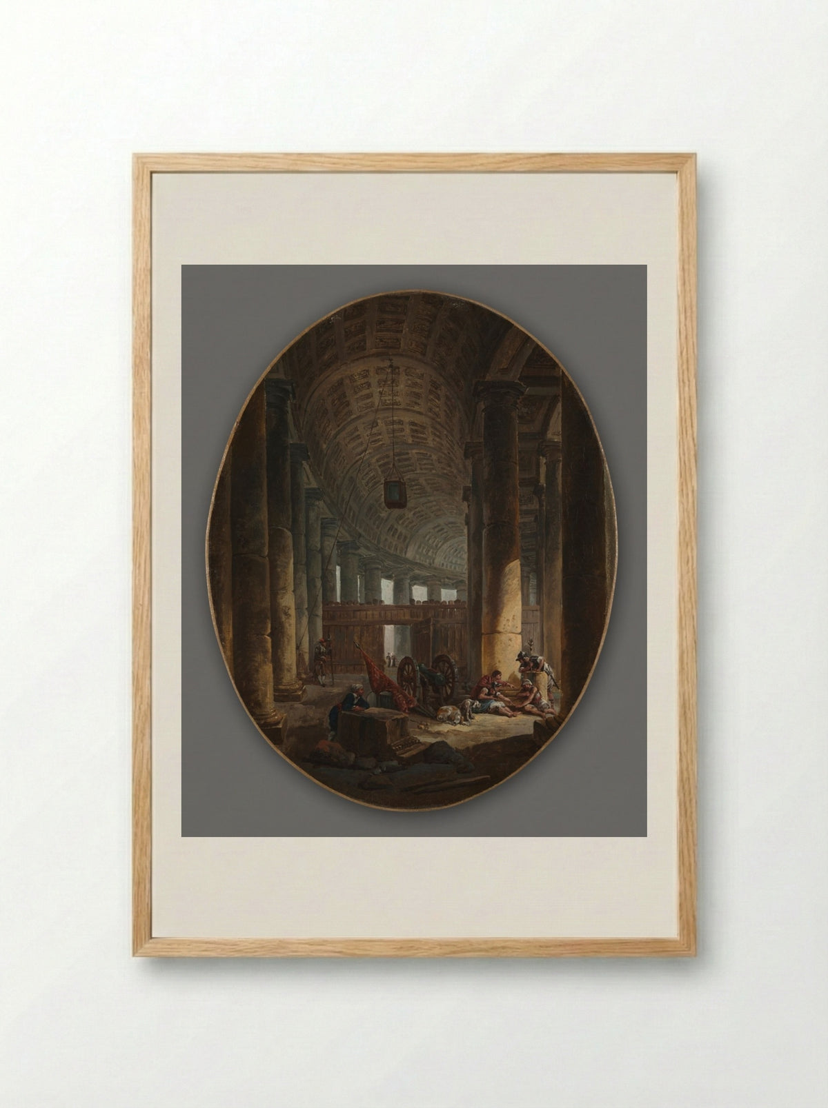 The Colonnade of St. Peter's, Rome, during the Conclave - Hubert Robert - Framed Print Wood