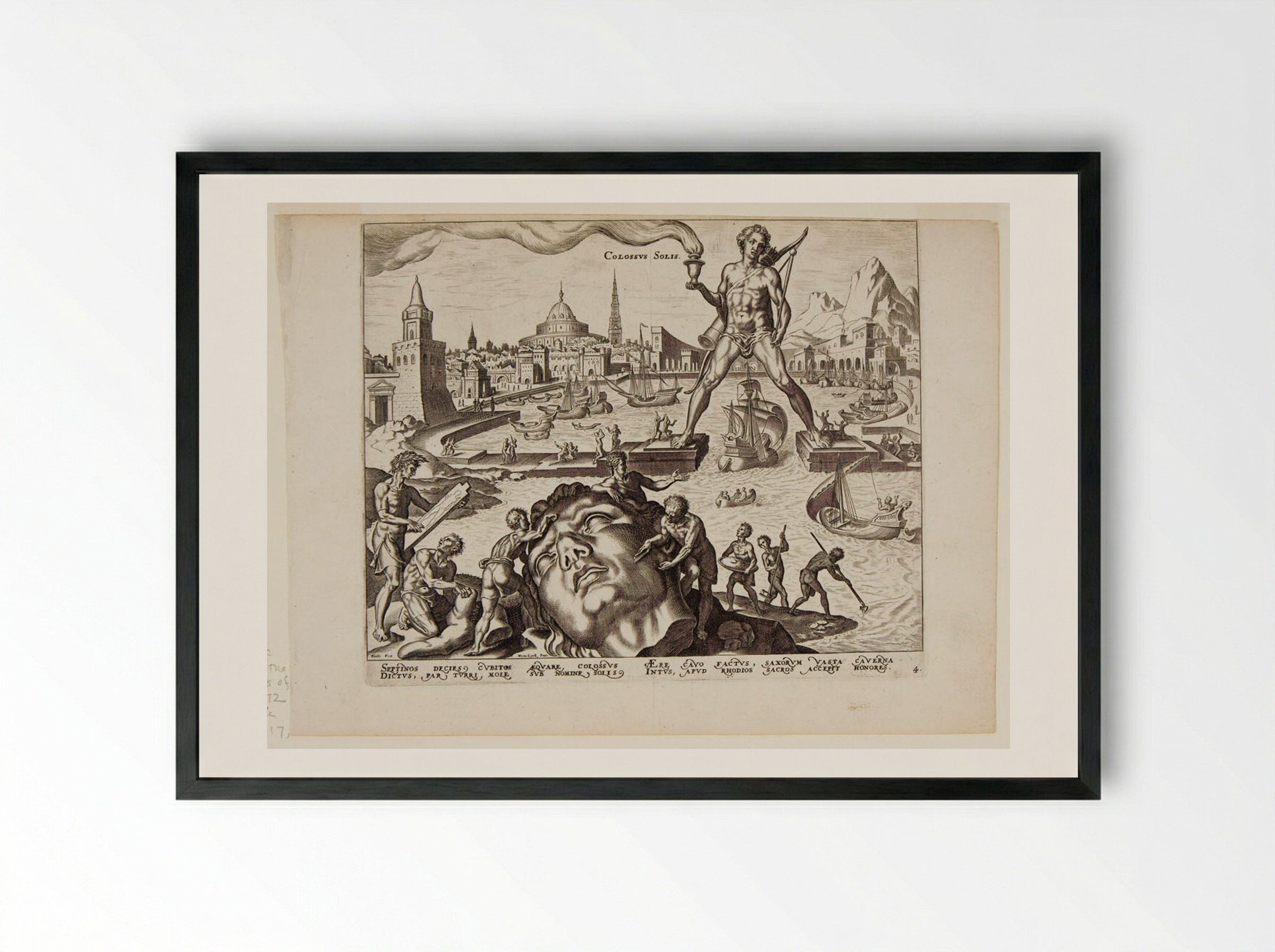 The Colossus of Rhodes - Philips Galle - Framed Print Black