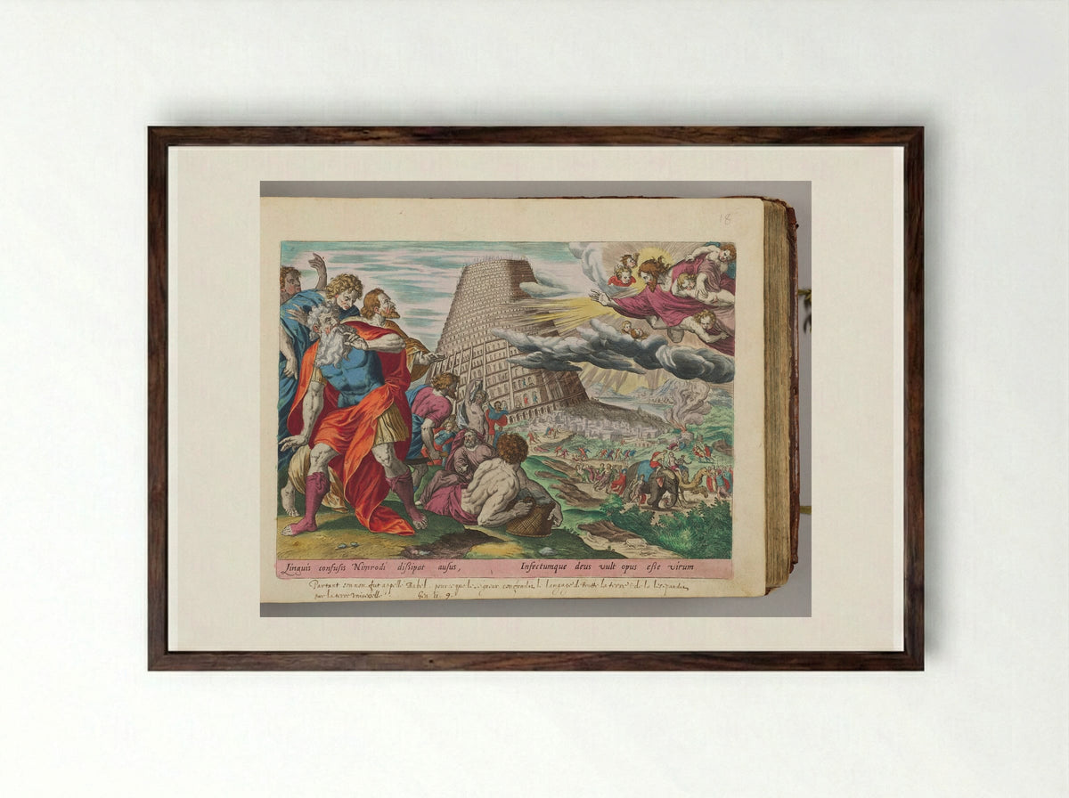 The Confusion of Tongues - Hans Collaert the Elder - Framed Print Dark Wood