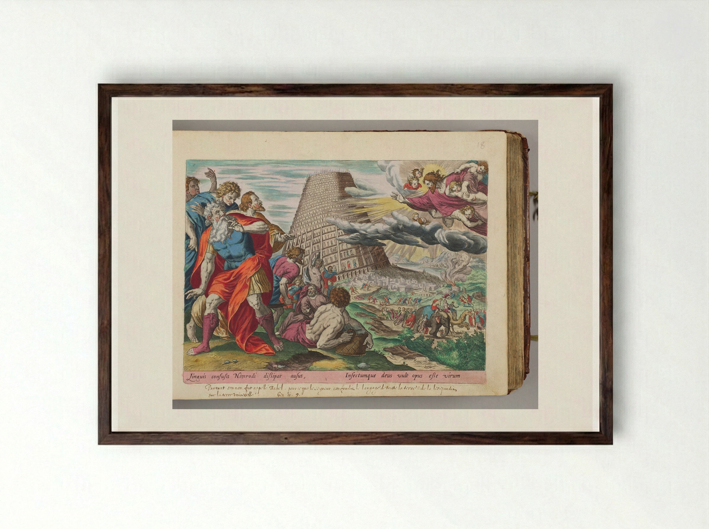 The Confusion of Tongues - Hans Collaert the Elder - Framed Print Dark Wood