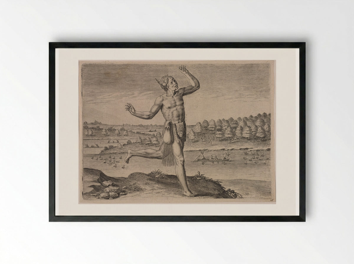 The Conjurer - Theodor de Bry - Framed Print Black