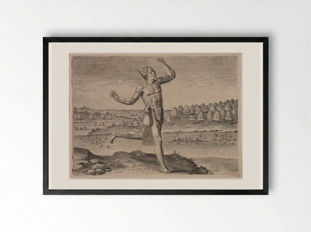 The Conjurer - Theodor de Bry - Framed Print Black