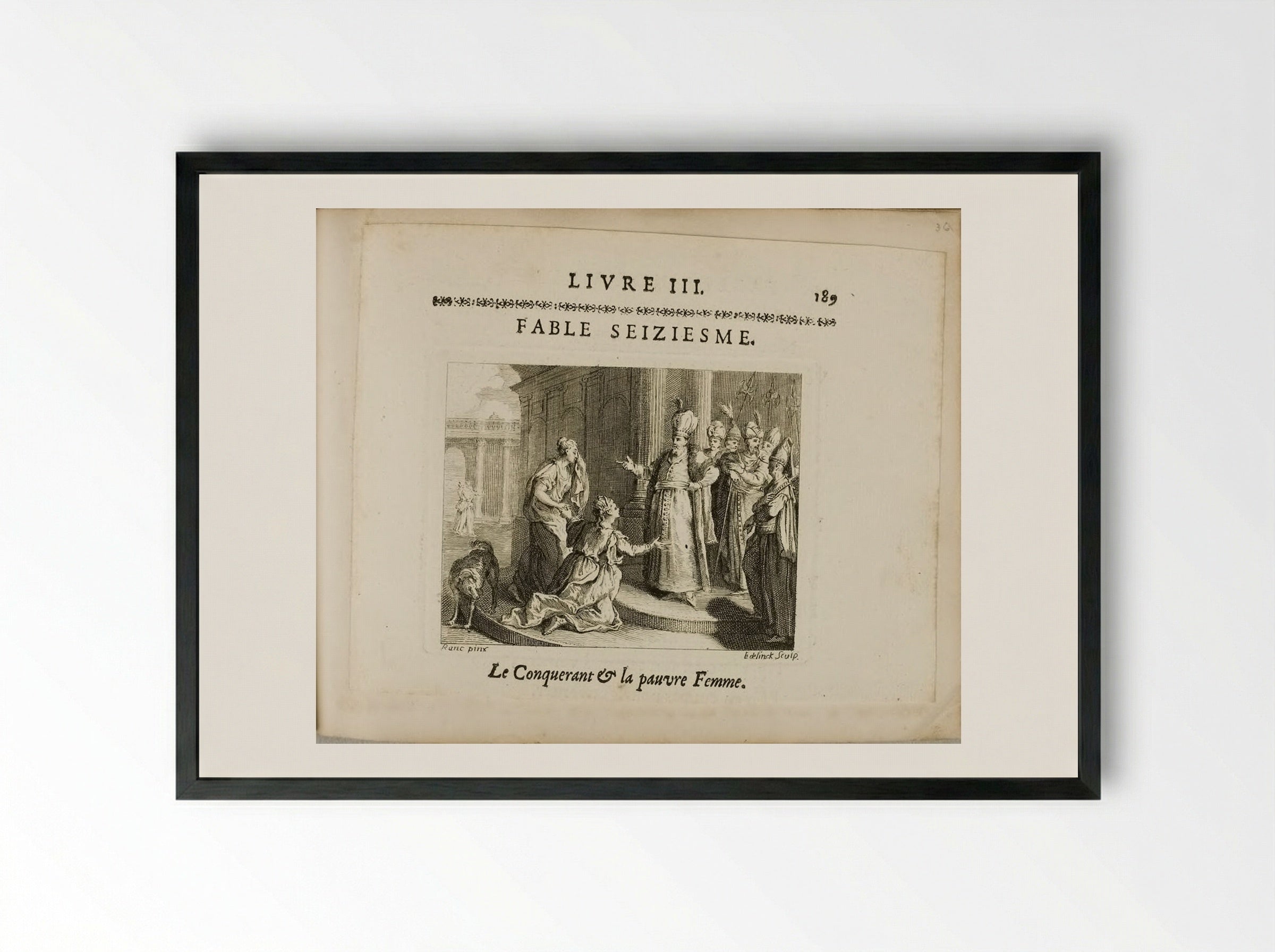 The Conqueror and the Poor Woman - Nicolas Edelinck - Framed Print Black