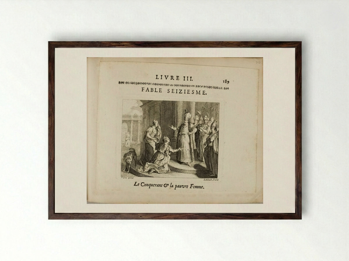 The Conqueror and the Poor Woman - Nicolas Edelinck - Framed Print Dark Wood
