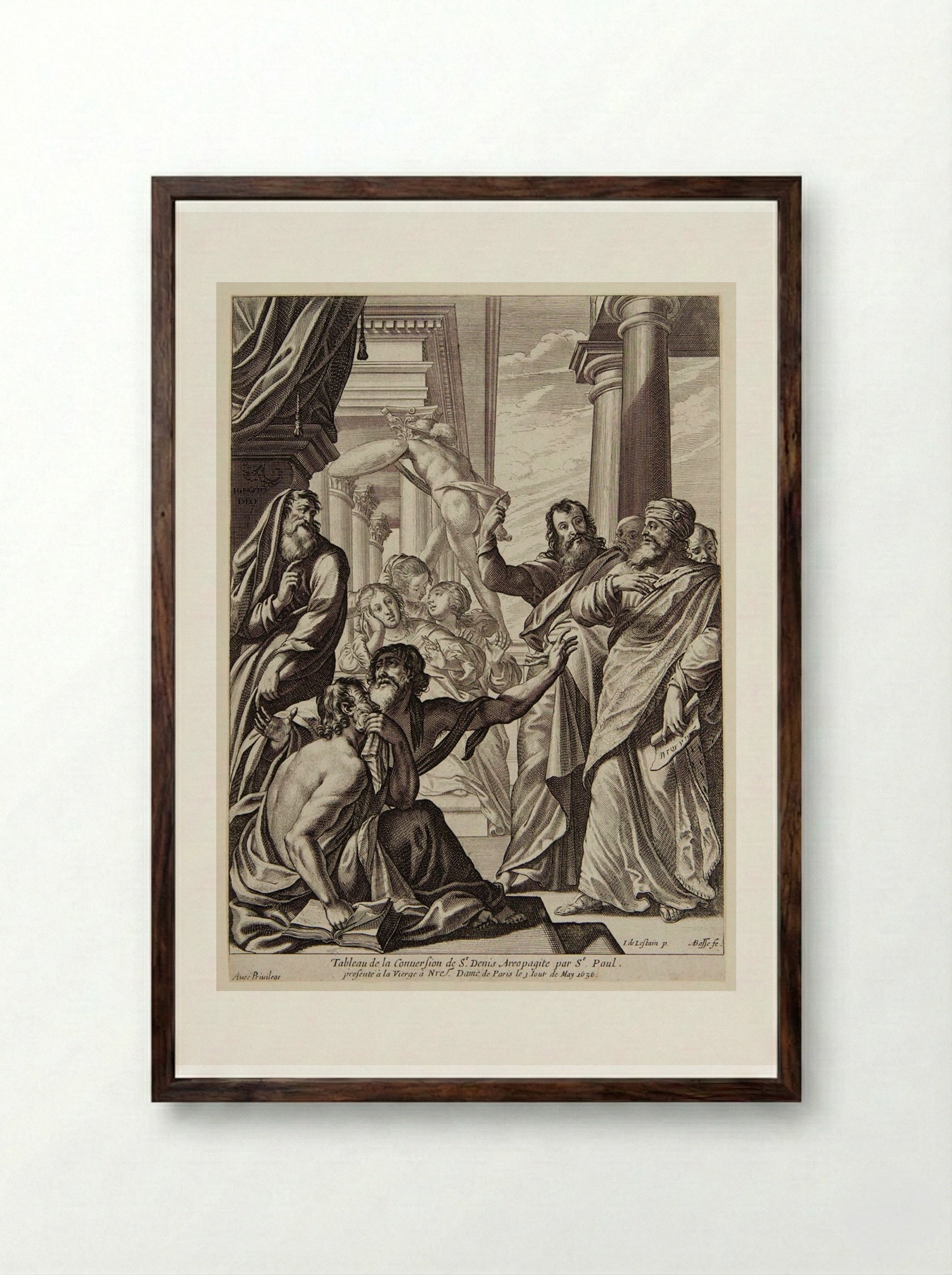 The Conversion of Saint Dionysius the Areopagite - Abraham Bosse - Framed Print Dark Wood