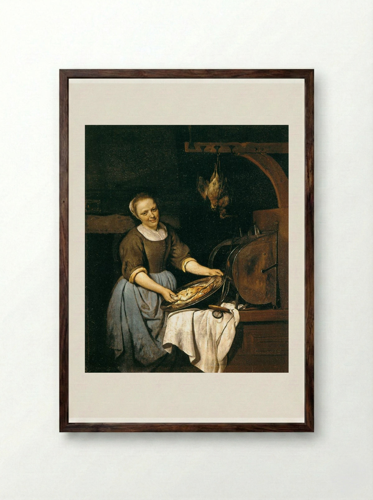The Cook - Gabriel Metsu - Framed Print Dark Wood