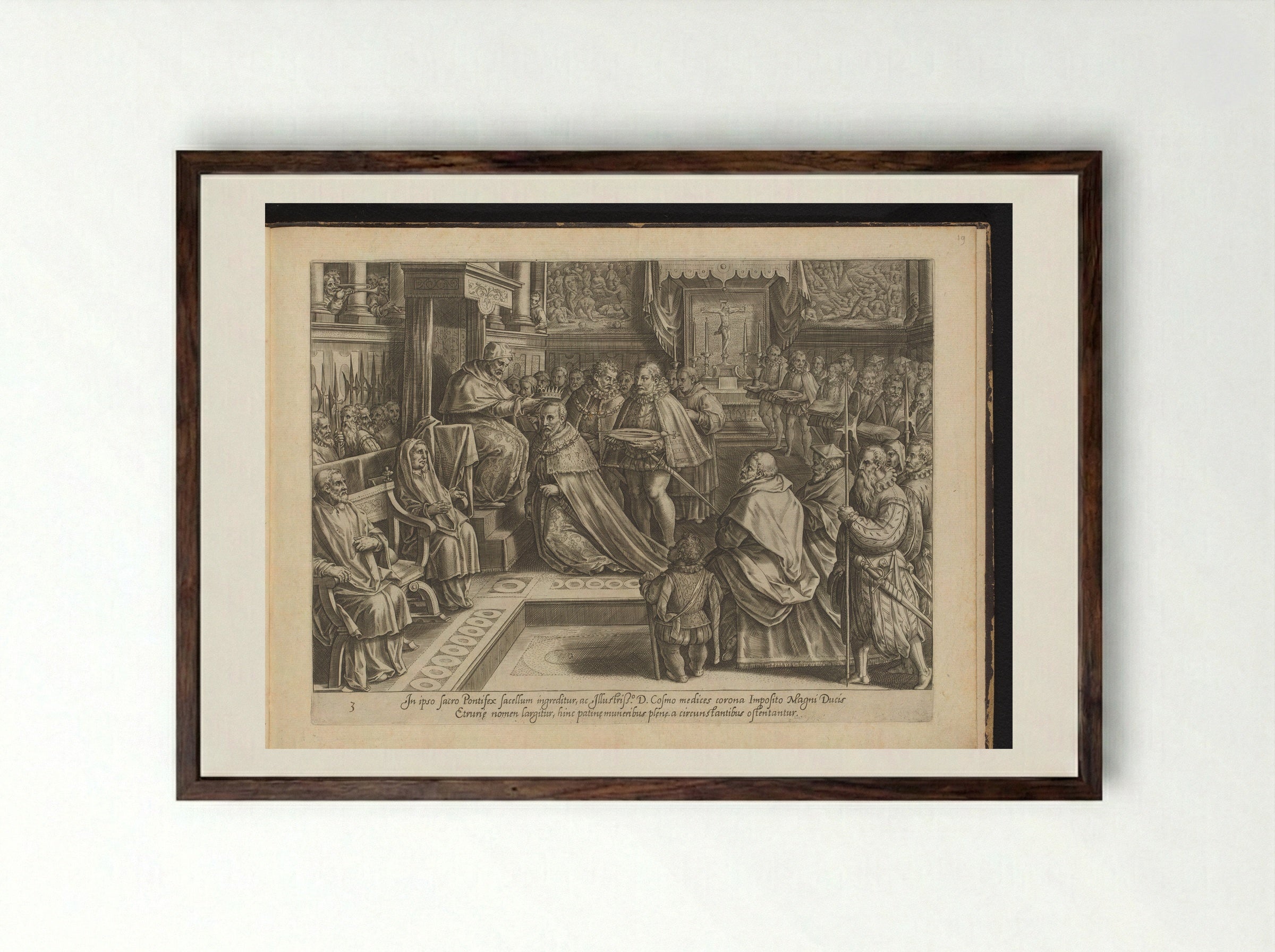 The Coronation of Cosimo I de' Medici - Philips Galle - Framed Print Dark Wood