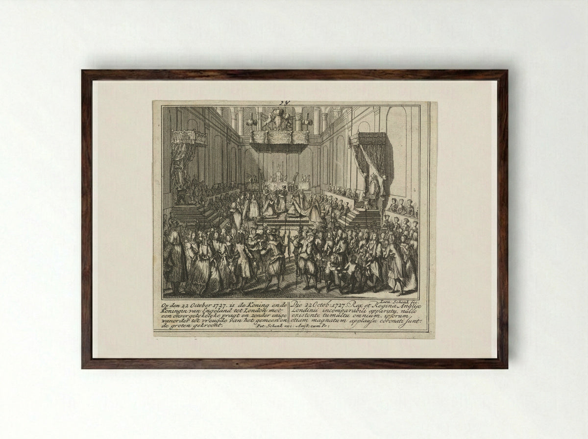 The Coronation of George II and Queen Caroline - Leonard Schenk - Framed Print Dark Wood
