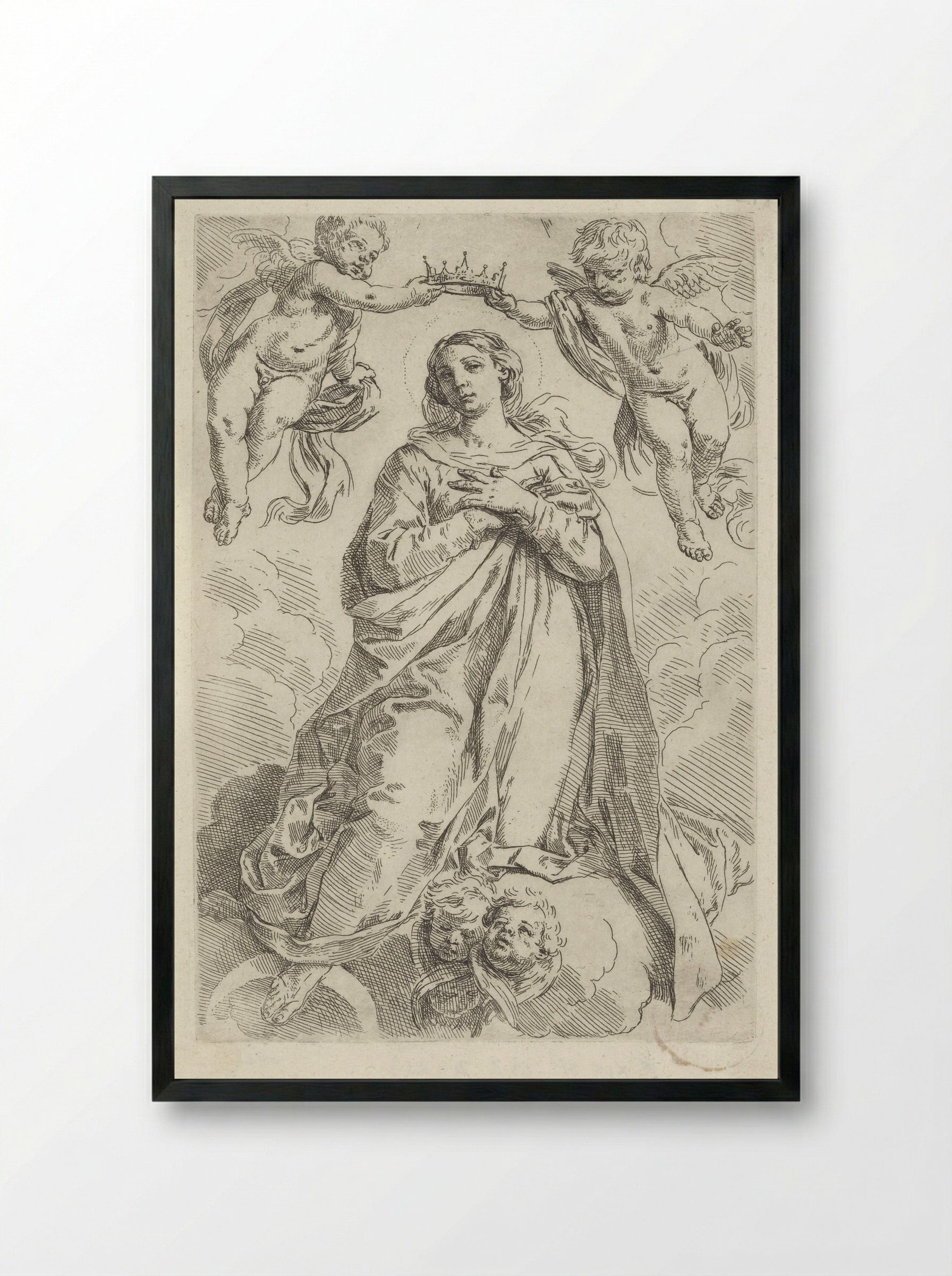 The Coronation of the Virgin on a Crescent Moon - Simone Cantarini - Framed Print Black