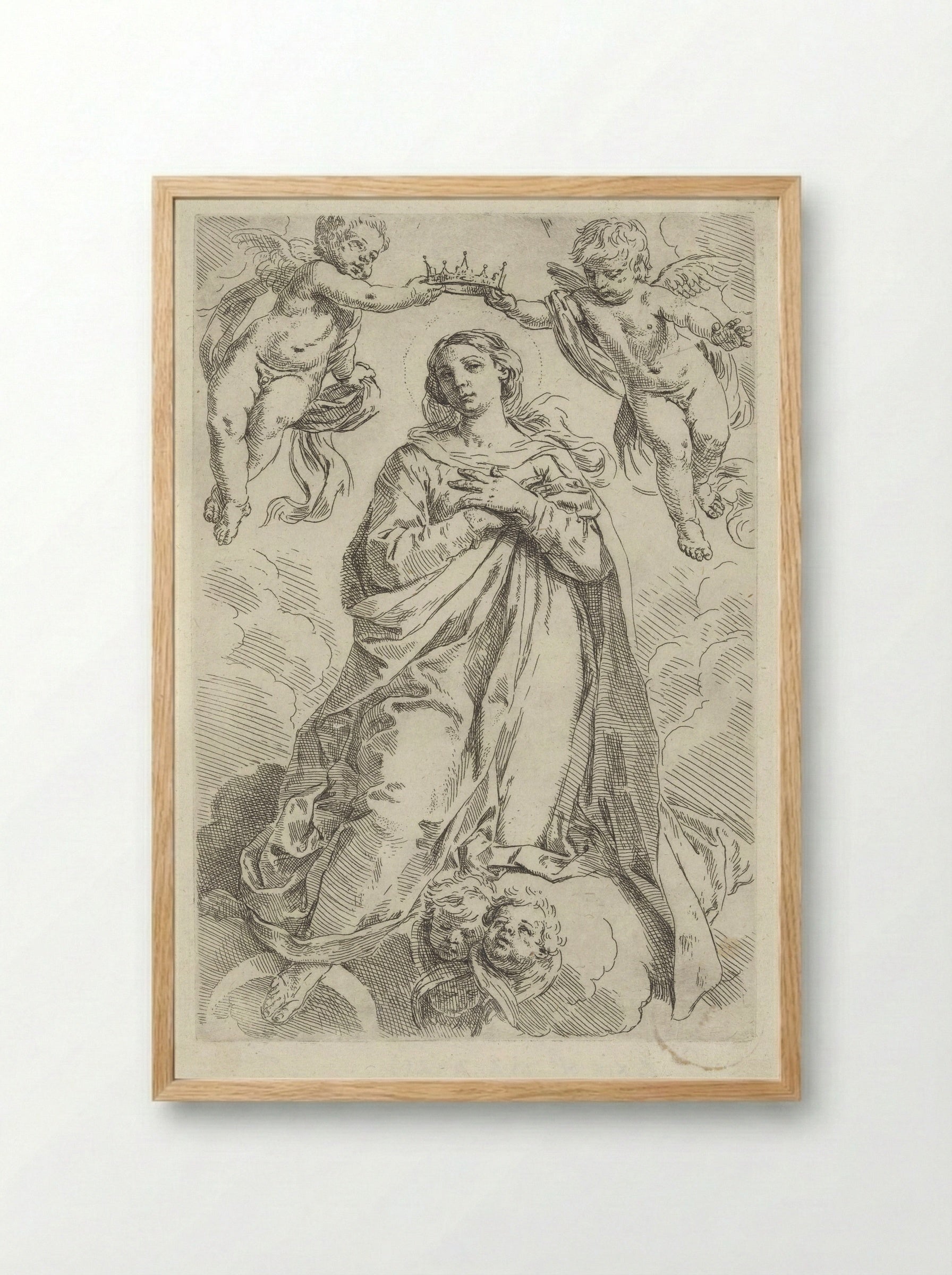 The Coronation of the Virgin on a Crescent Moon - Simone Cantarini - Framed Print Wood