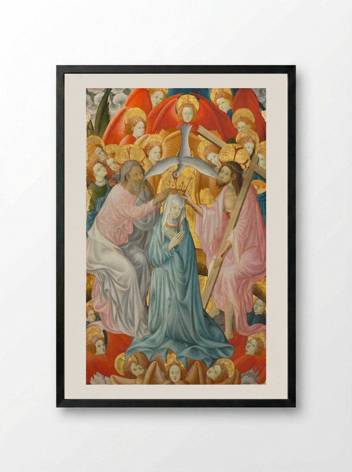 The Coronation of the Virgin with the Trinity - Master of Rubielos de Mora - Framed Print Black