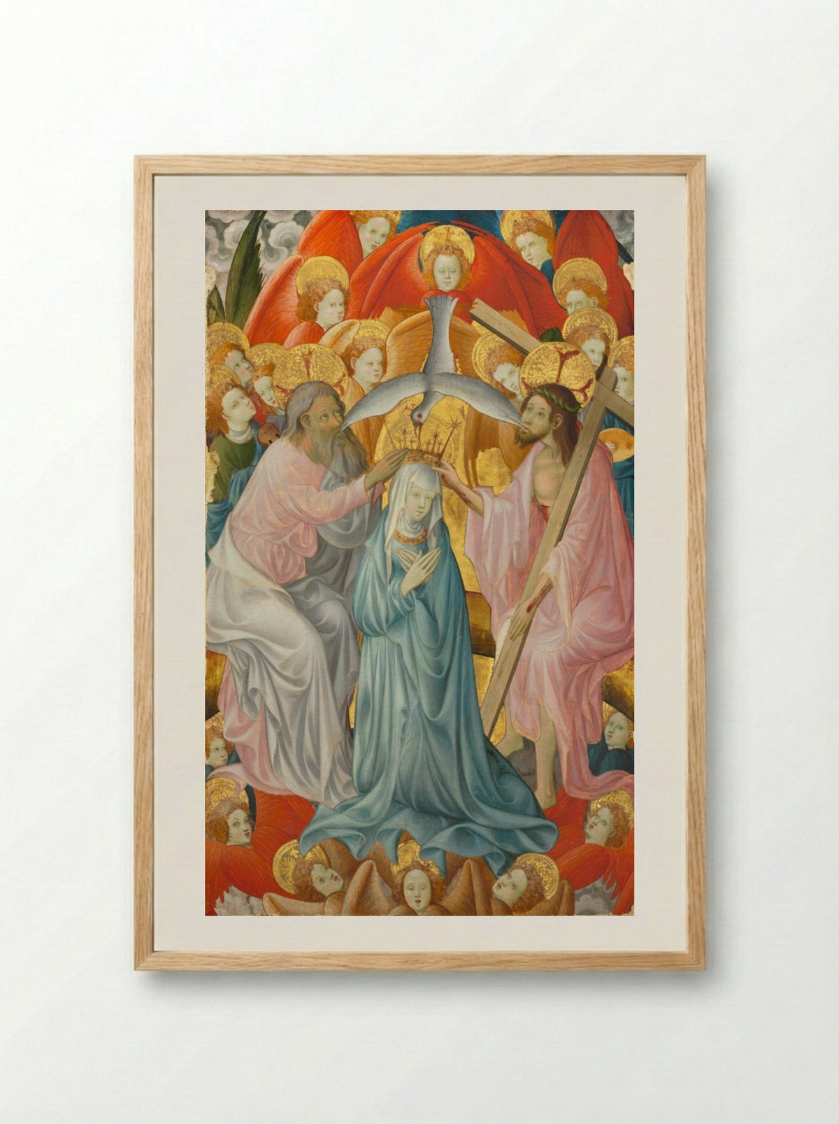 The Coronation of the Virgin with the Trinity - Master of Rubielos de Mora - Framed Print Wood