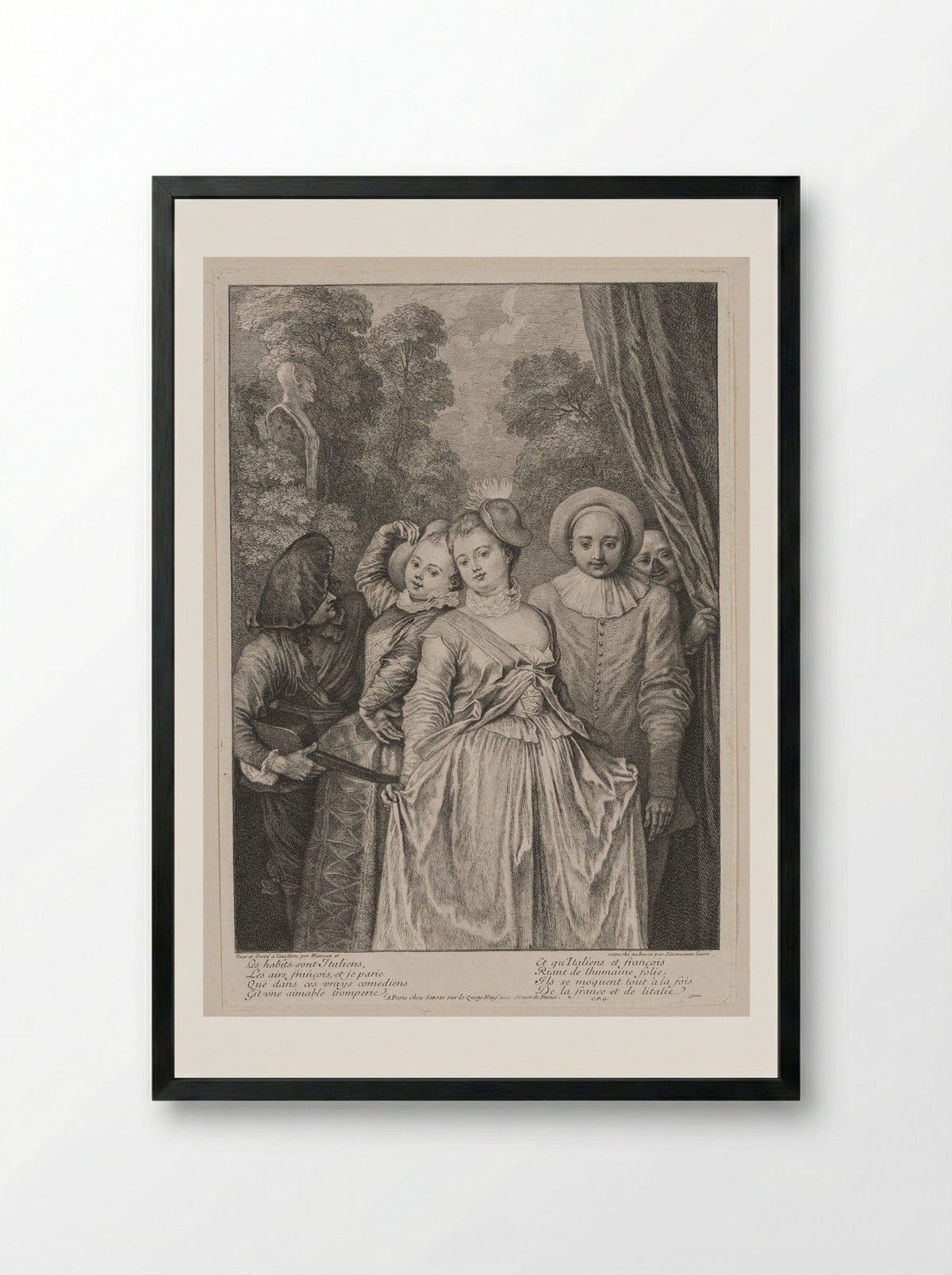 The Costumes Are Italian - Jean-Antoine Watteau - Framed Print Black
